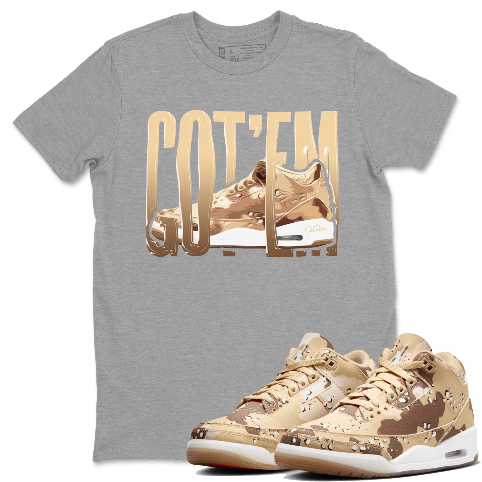 AJ3 Desert Camo shirts to match jordans Wiggling Gotem sneaker match tees Air Jordan 3 Desert Camo Drip Gear Zone streetwear brand Heather Grey 1 unisex cotton tee