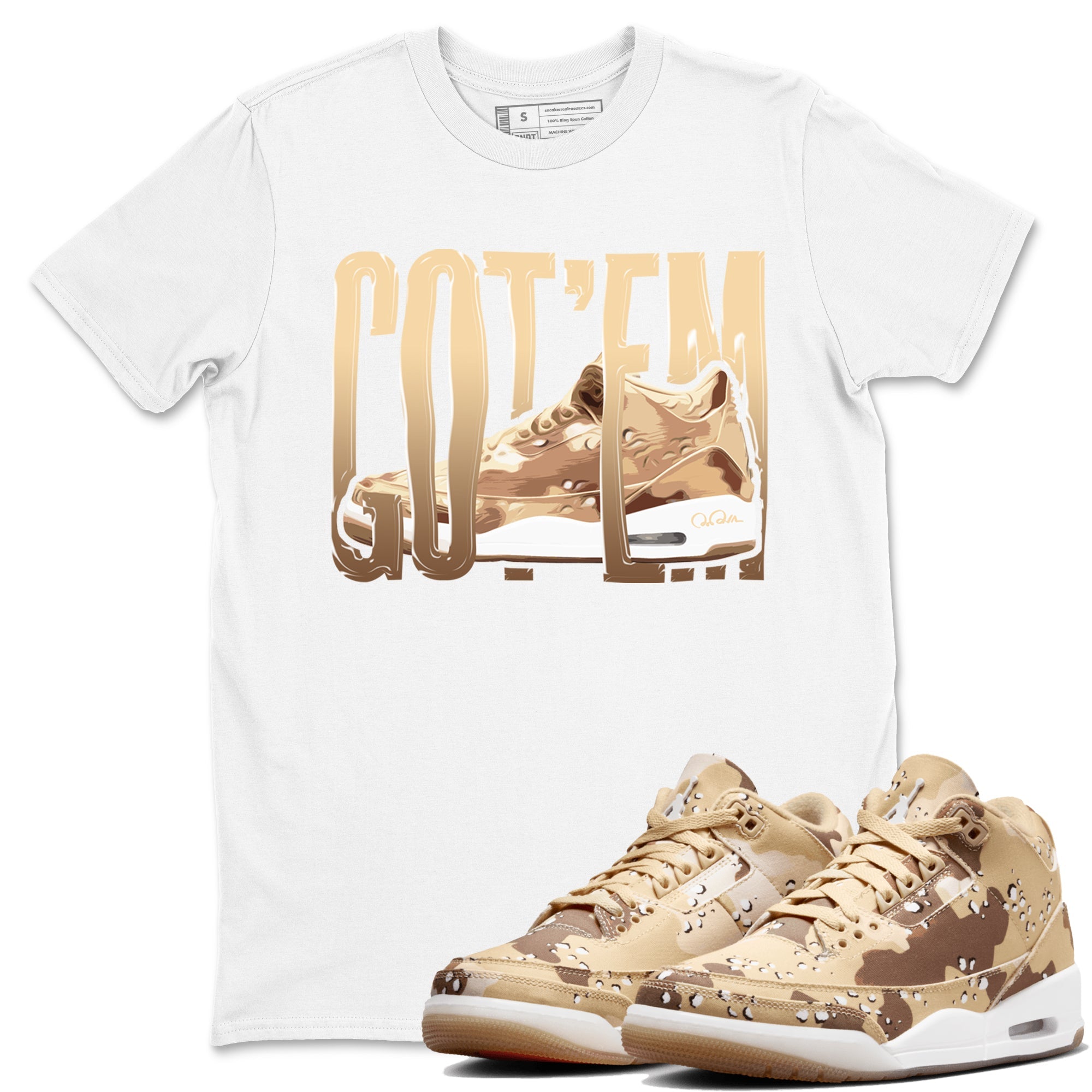 AJ3 Desert Camo shirts to match jordans Wiggling Gotem sneaker match tees Air Jordan 3 Desert Camo Drip Gear Zone streetwear brand White 1 unisex cotton tee