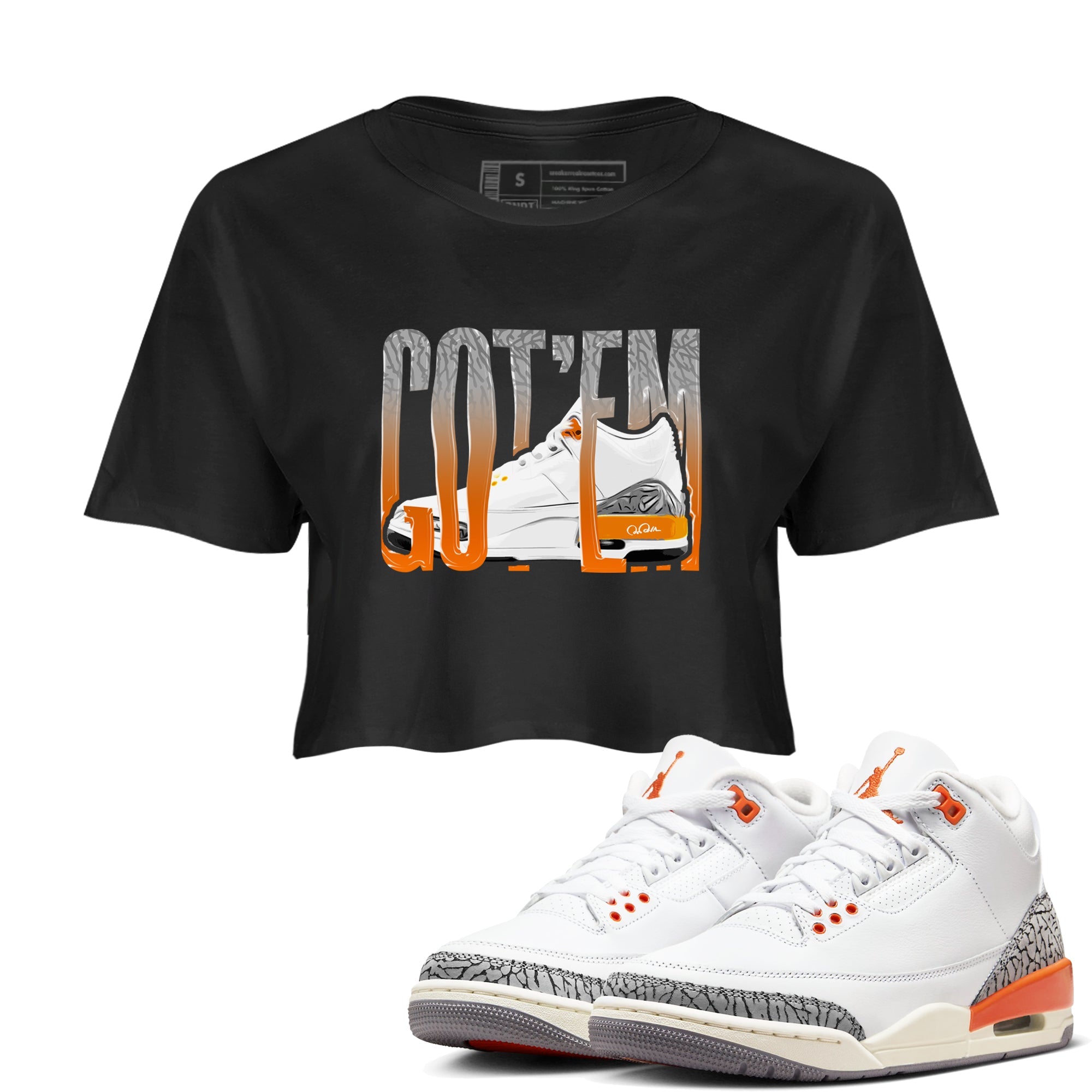 3s Georgia Peach shirt to match jordans Wiggling Gotem sneaker tees Air Jordan 3 Georgia Peach Drip Gear Zone Black 1 crop length shirt