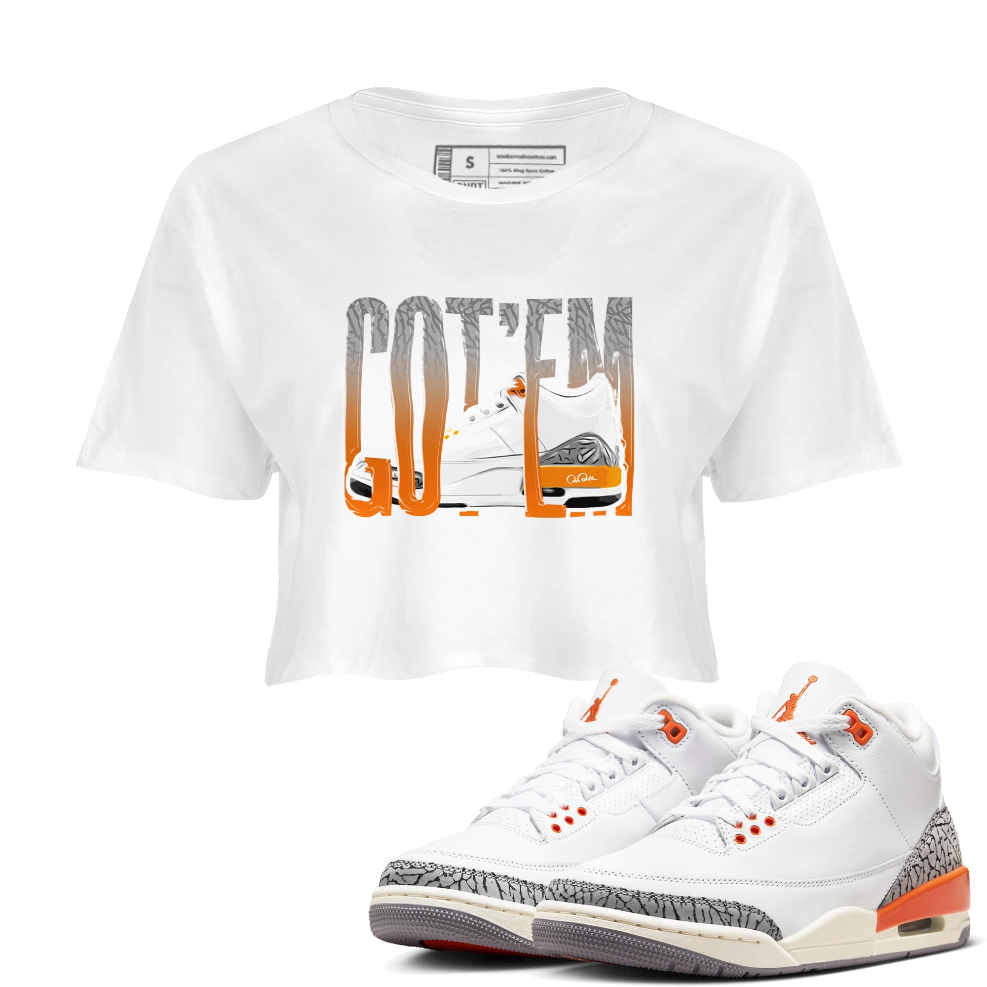 3s Georgia Peach shirt to match jordans Wiggling Gotem sneaker tees Air Jordan 3 Georgia Peach Drip Gear Zone White 1 crop length shirt