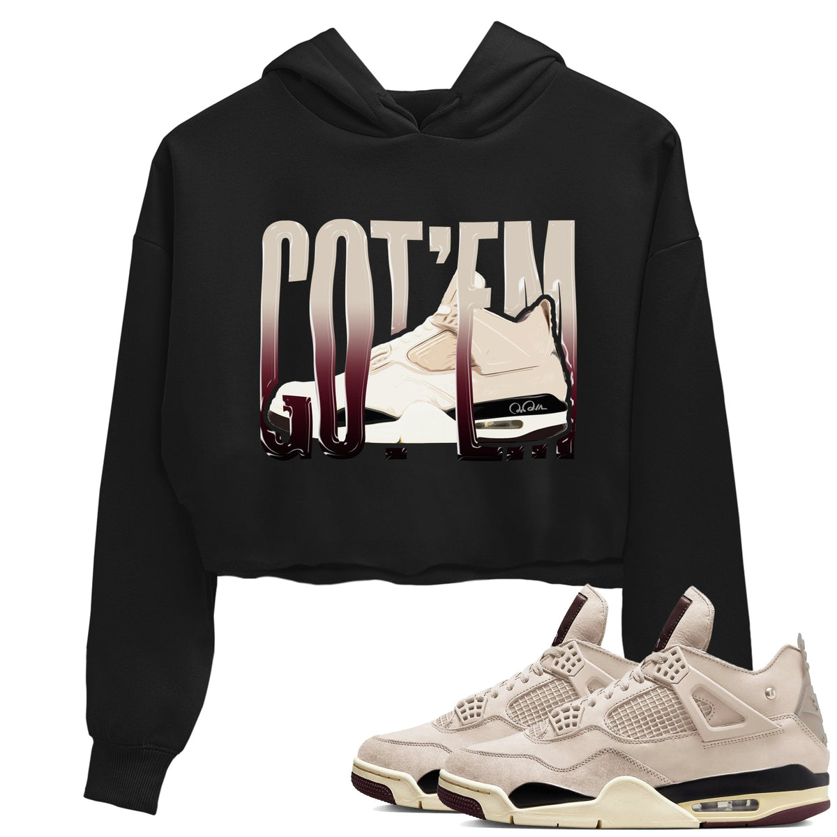 4s A Ma Maniere x Fossil Stone shirts to match jordans Wiggling Gotem sneaker match tees Air Jordan 4 A Ma Maniere x Fossil Stone match shoes to clothes Drip Gear Zone unisex cotton Black 1 crop tee
