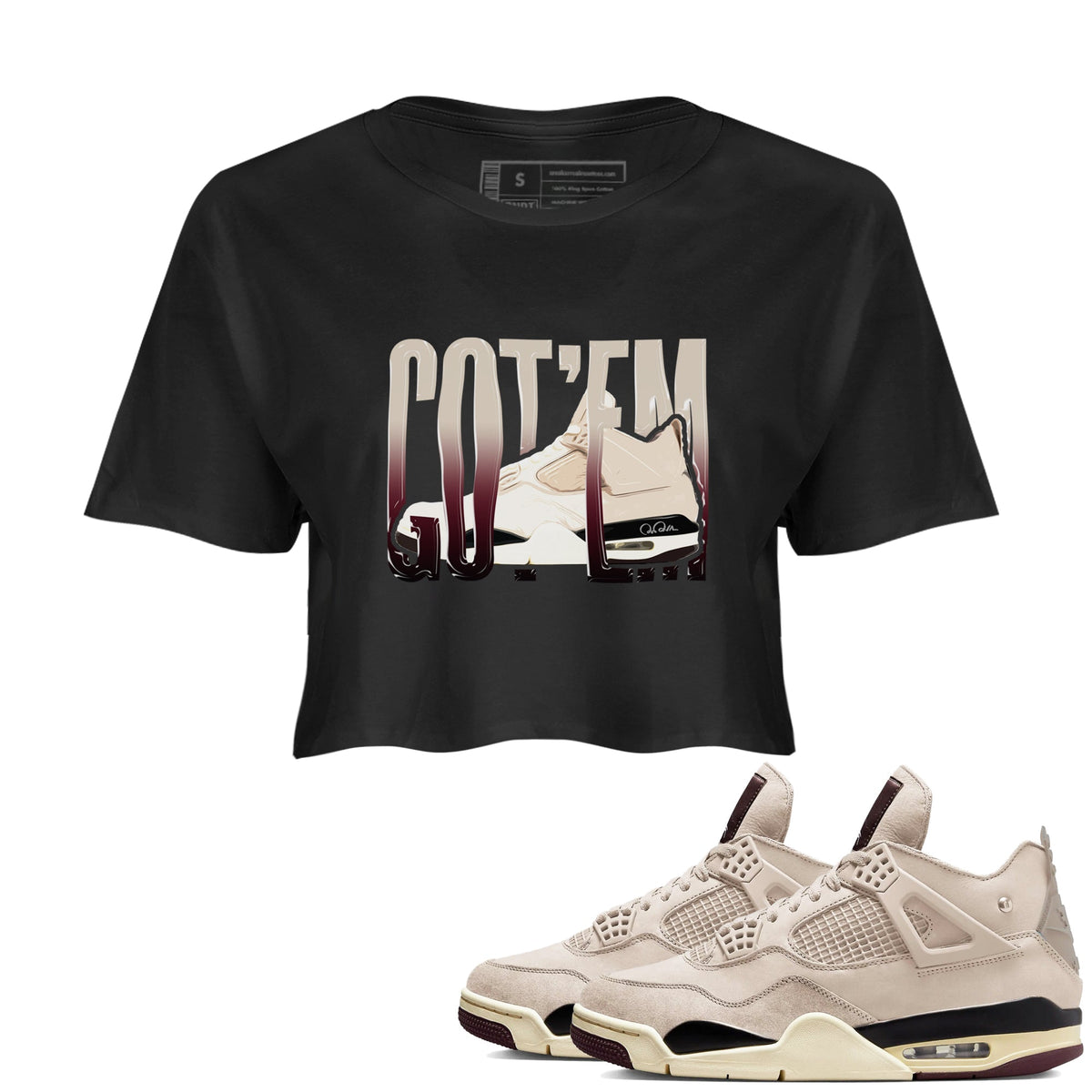 4s A Ma Maniere x Fossil Stone shirts to match jordans Wiggling Gotem sneaker match tees Air Jordan 4 A Ma Maniere x Fossil Stone match shoes to clothes Drip Gear Zone unisex cotton Black 1 crop tee