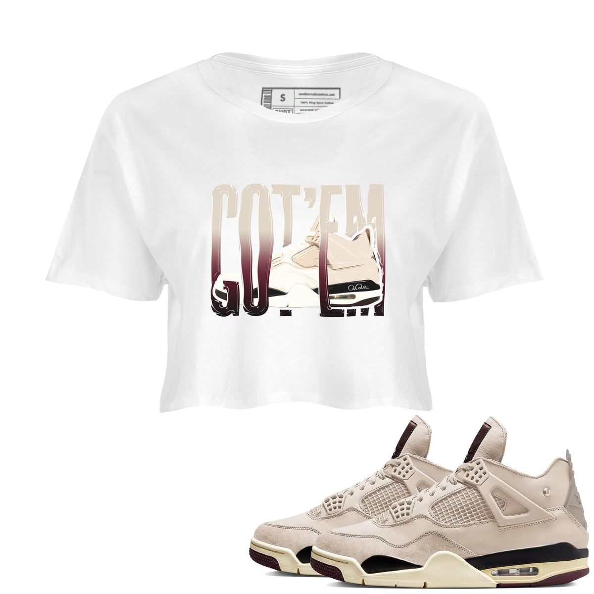 4s A Ma Maniere x Fossil Stone shirts to match jordans Wiggling Gotem sneaker match tees Air Jordan 4 A Ma Maniere x Fossil Stone match shoes to clothes Drip Gear Zone unisex cotton White 1 crop tee