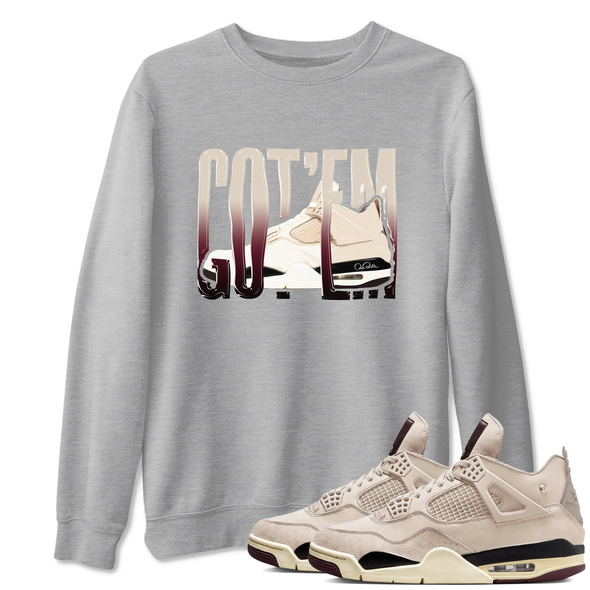 4s A Ma Maniere x Fossil Stone shirts to match jordans Wiggling Gotem sneaker match tees Air Jordan 4 A Ma Maniere x Fossil Stone match shoes to clothes Drip Gear Zone unisex cotton Heather Grey 1 shirts