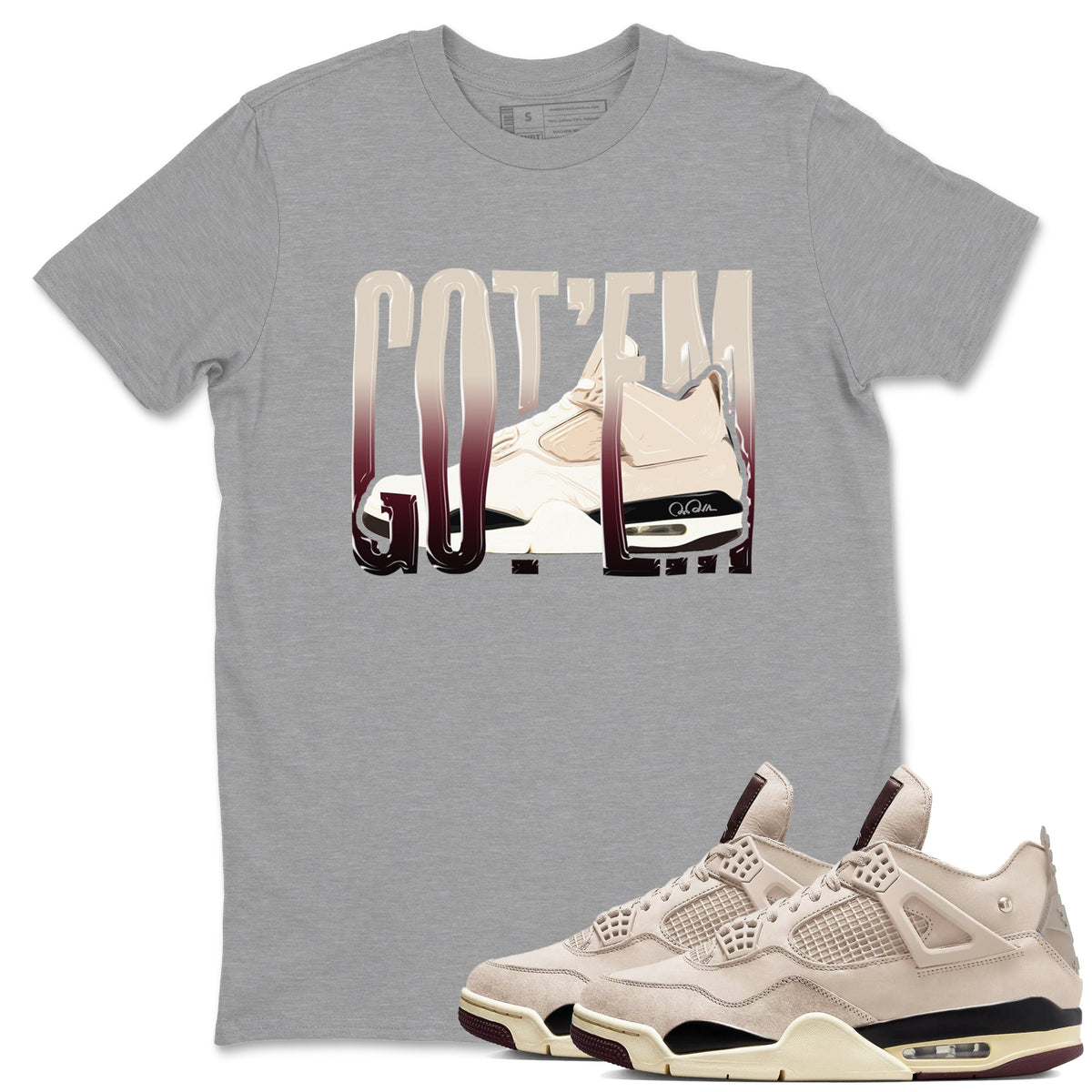 4s A Ma Maniere x Fossil Stone shirts to match jordans Wiggling Gotem sneaker match tees Air Jordan 4 A Ma Maniere x Fossil Stone match shoes to clothes Drip Gear Zone unisex cotton Heather Grey 1 shirts