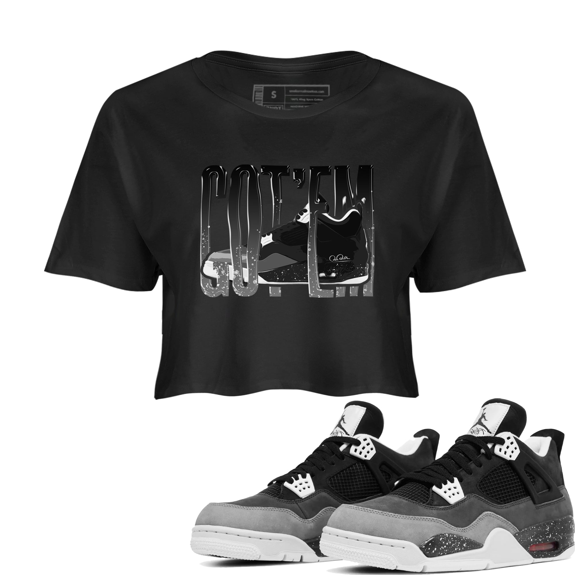 4s Fear shirts to match jordans Wiggling Gotem sneaker match tees Air Jordan 4 Fear match shoes to clothes Drip Gear Zone unisex cotton Black 1 crop tee