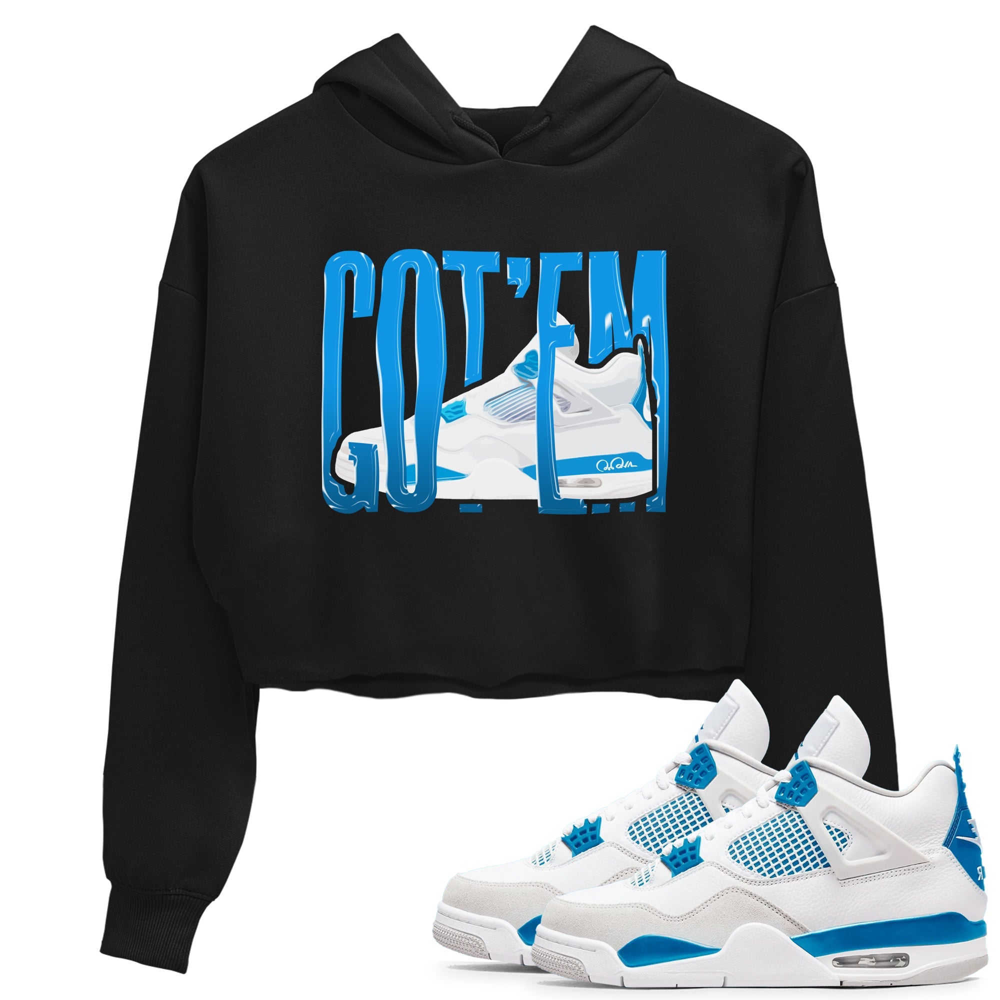 AJ4 Military Blue shirt to match jordans Wiggling Gotem sneaker tees Air Jordan 4 Military Blue Drip Gear Zone Black 1 crop length shirt