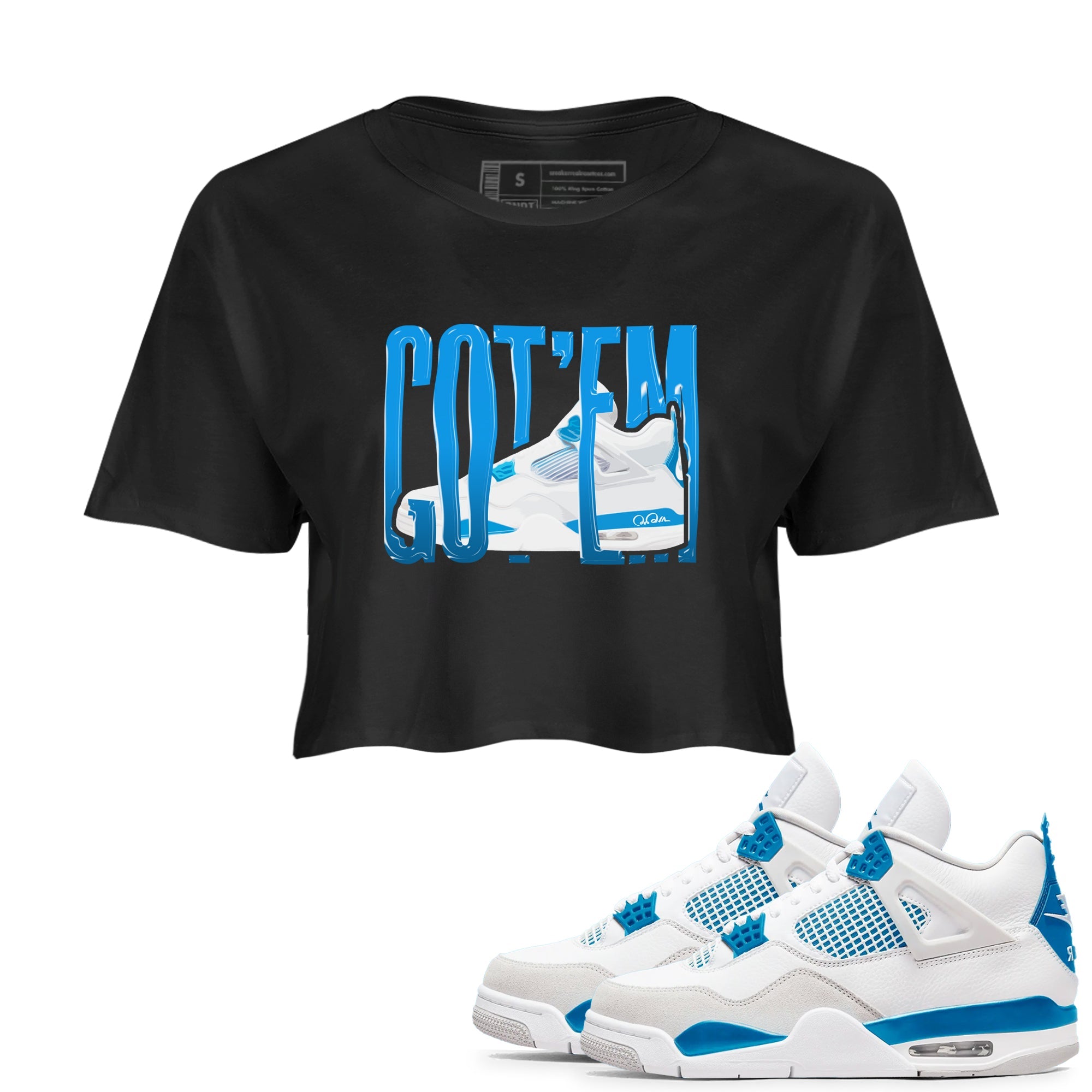 AJ4 Military Blue shirt to match jordans Wiggling Gotem sneaker tees Air Jordan 4 Military Blue Drip Gear Zone Black 1 crop length shirt