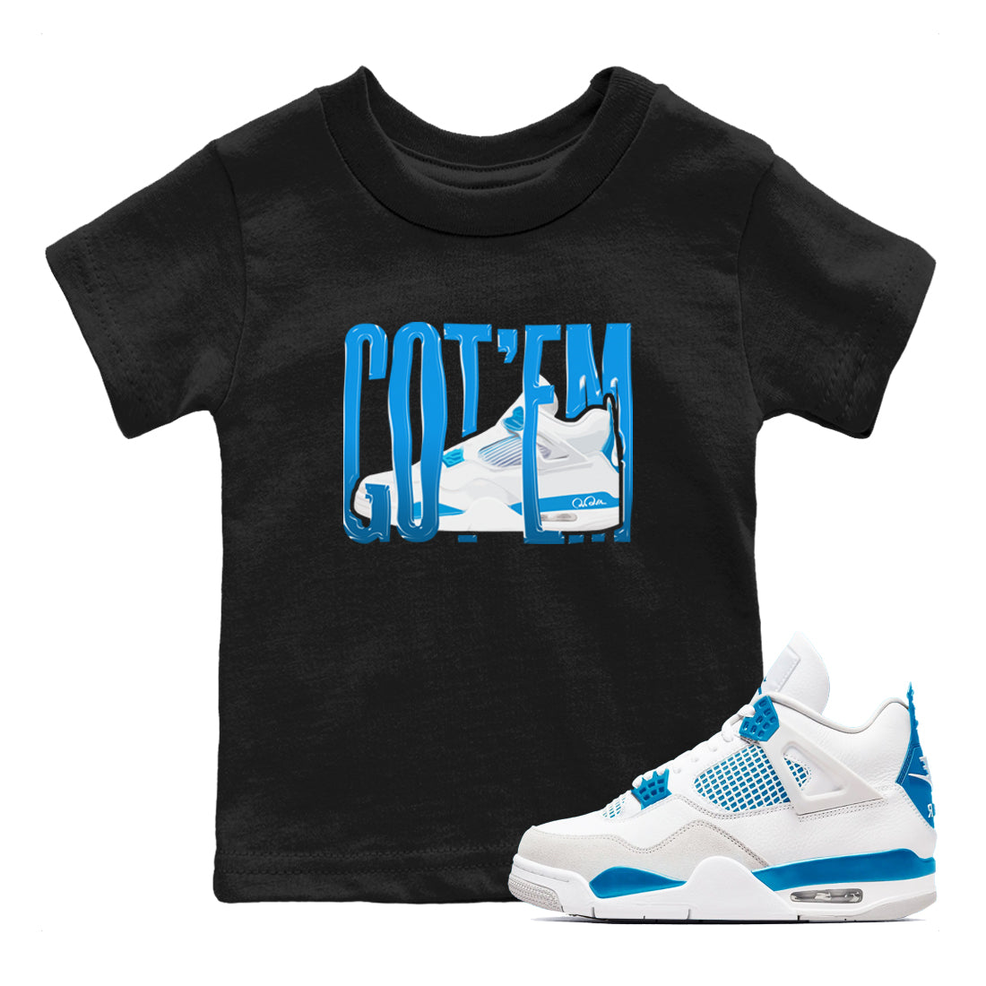 AJ4 Military Blue shirt to match jordans Wiggling Gotem sneaker tees Air Jordan 4 Military Blue Drip Gear Zone baby toddler Black 1 cotton Shirt