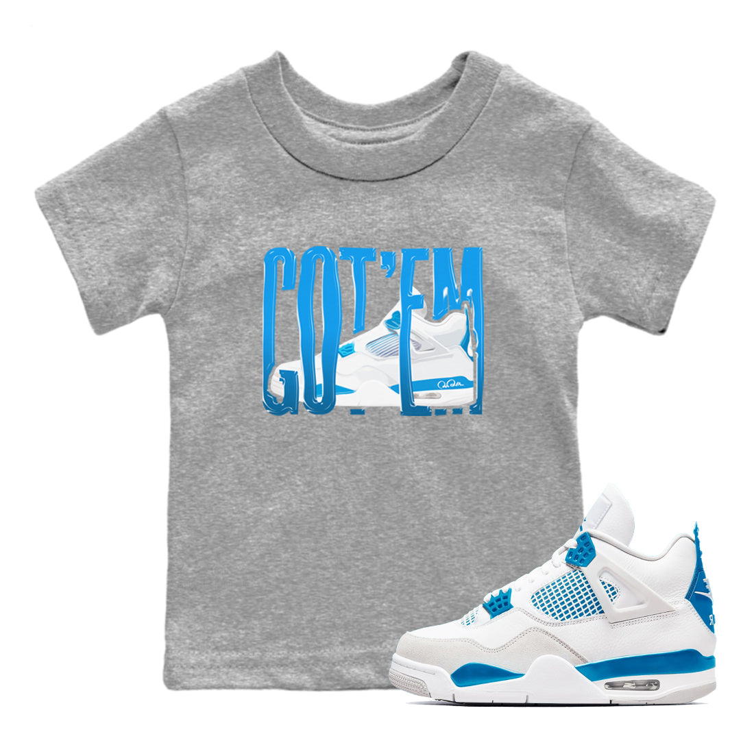 AJ4 Military Blue shirt to match jordans Wiggling Gotem sneaker tees Air Jordan 4 Military Blue Drip Gear Zone baby toddler Heather Grey 1 cotton Shirt