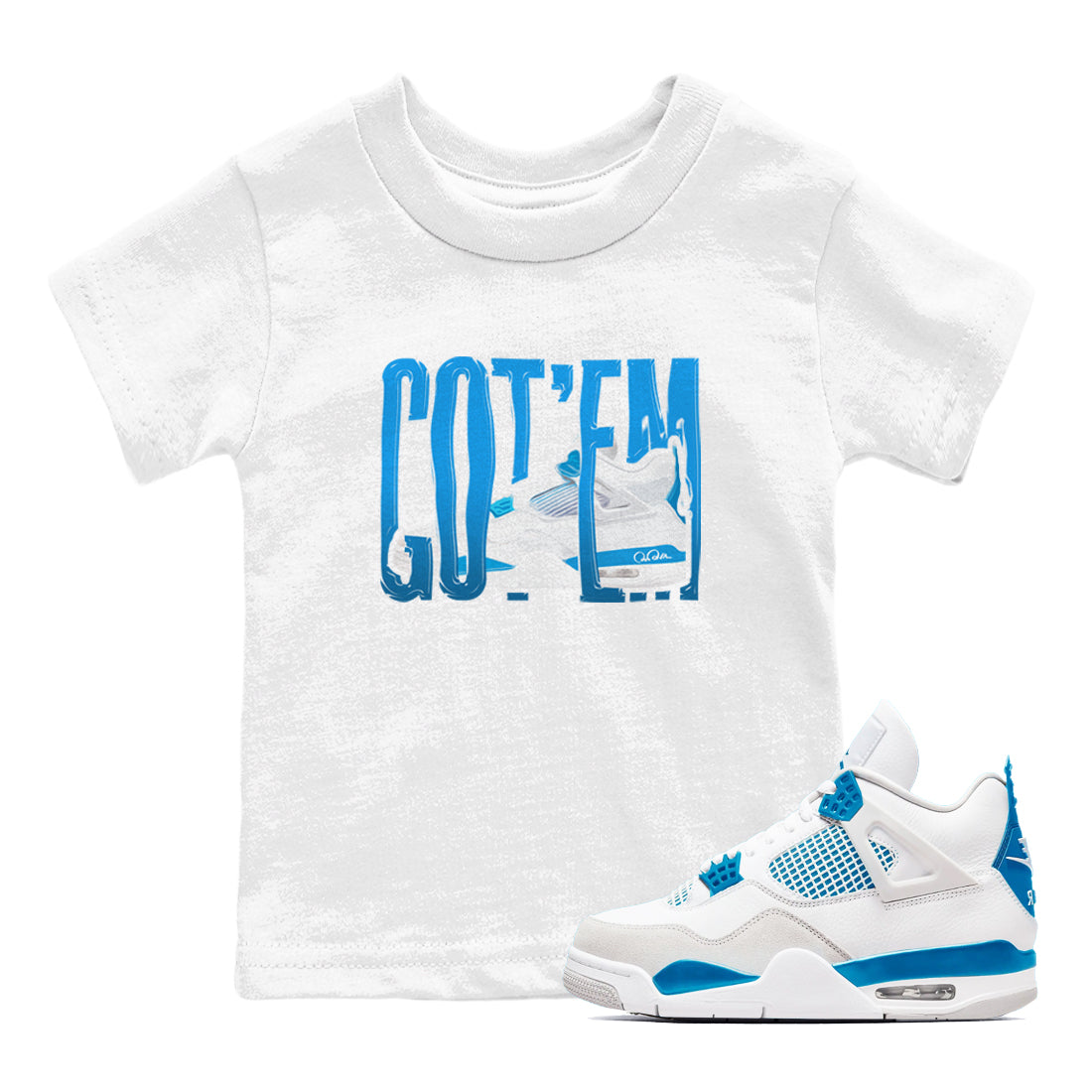 AJ4 Military Blue shirt to match jordans Wiggling Gotem sneaker tees Air Jordan 4 Military Blue Drip Gear Zone baby toddler White 1 cotton Shirt
