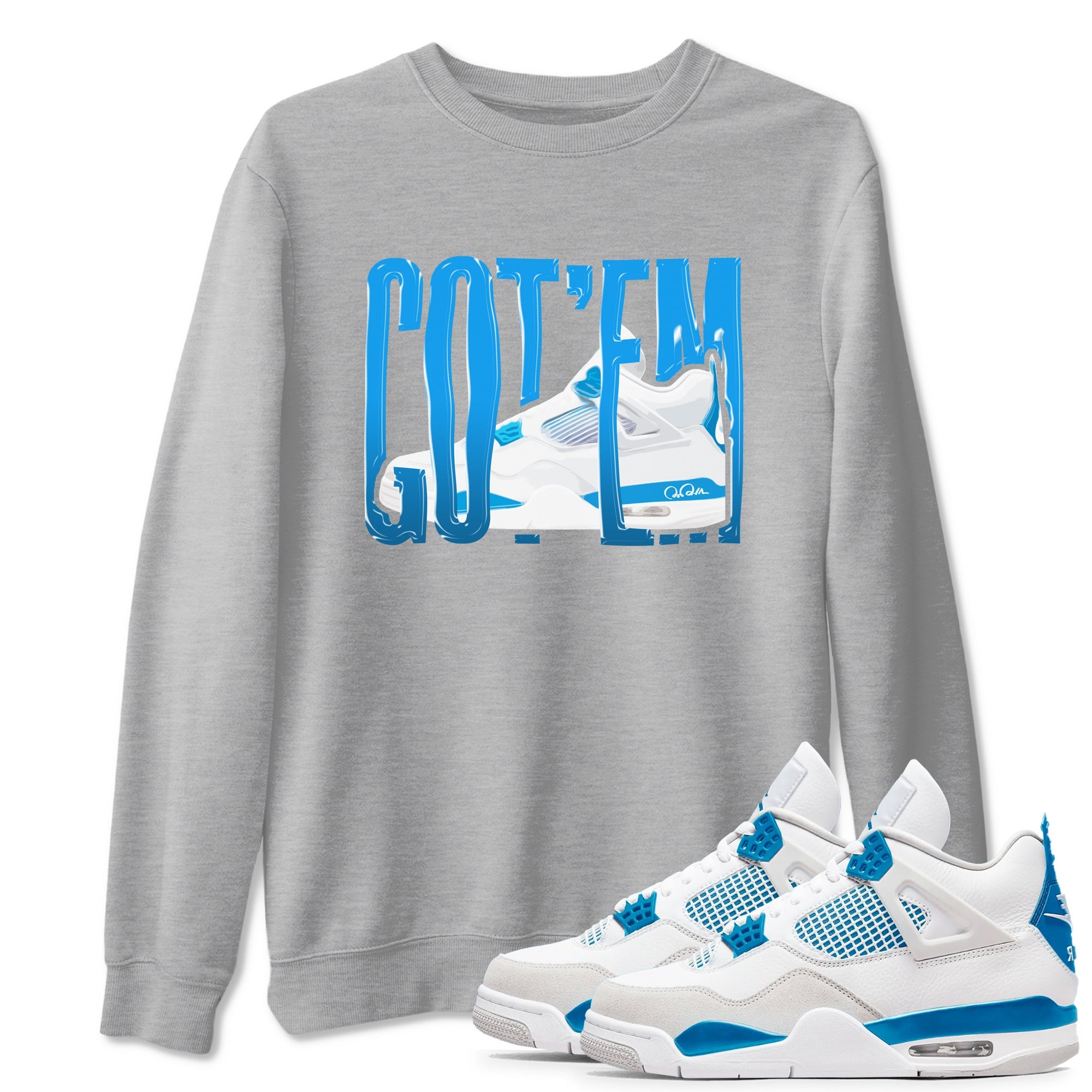 AJ4 Military Blue shirt to match jordans Wiggling Gotem sneaker tees Air Jordan 4 Military Blue Drip Gear Zone unisex cotton Heather Grey 1 crew neck shirt