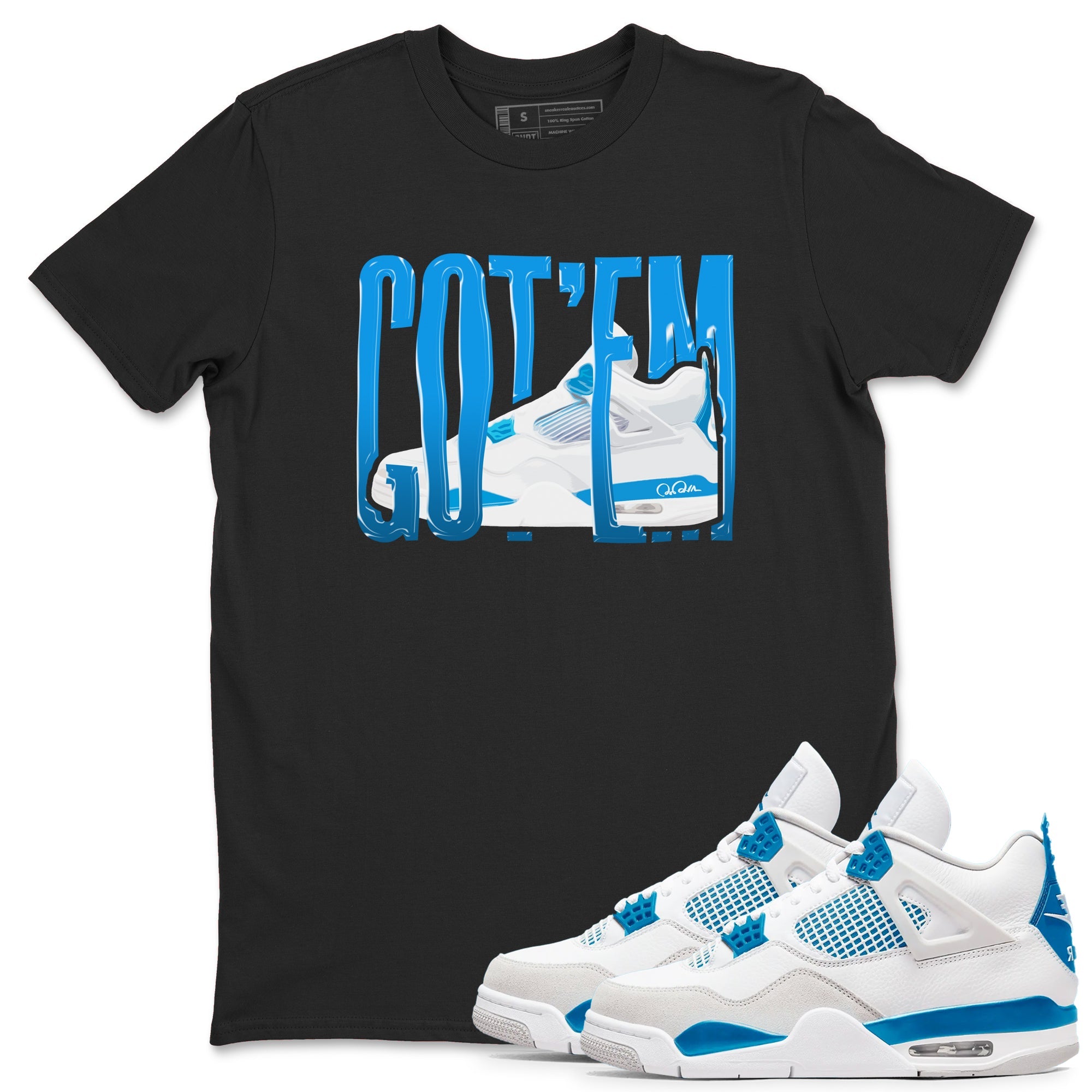 AJ4 Military Blue shirt to match jordans Wiggling Gotem sneaker tees Air Jordan 4 Military Blue Drip Gear Zone unisex cotton Black 1 crew neck shirt
