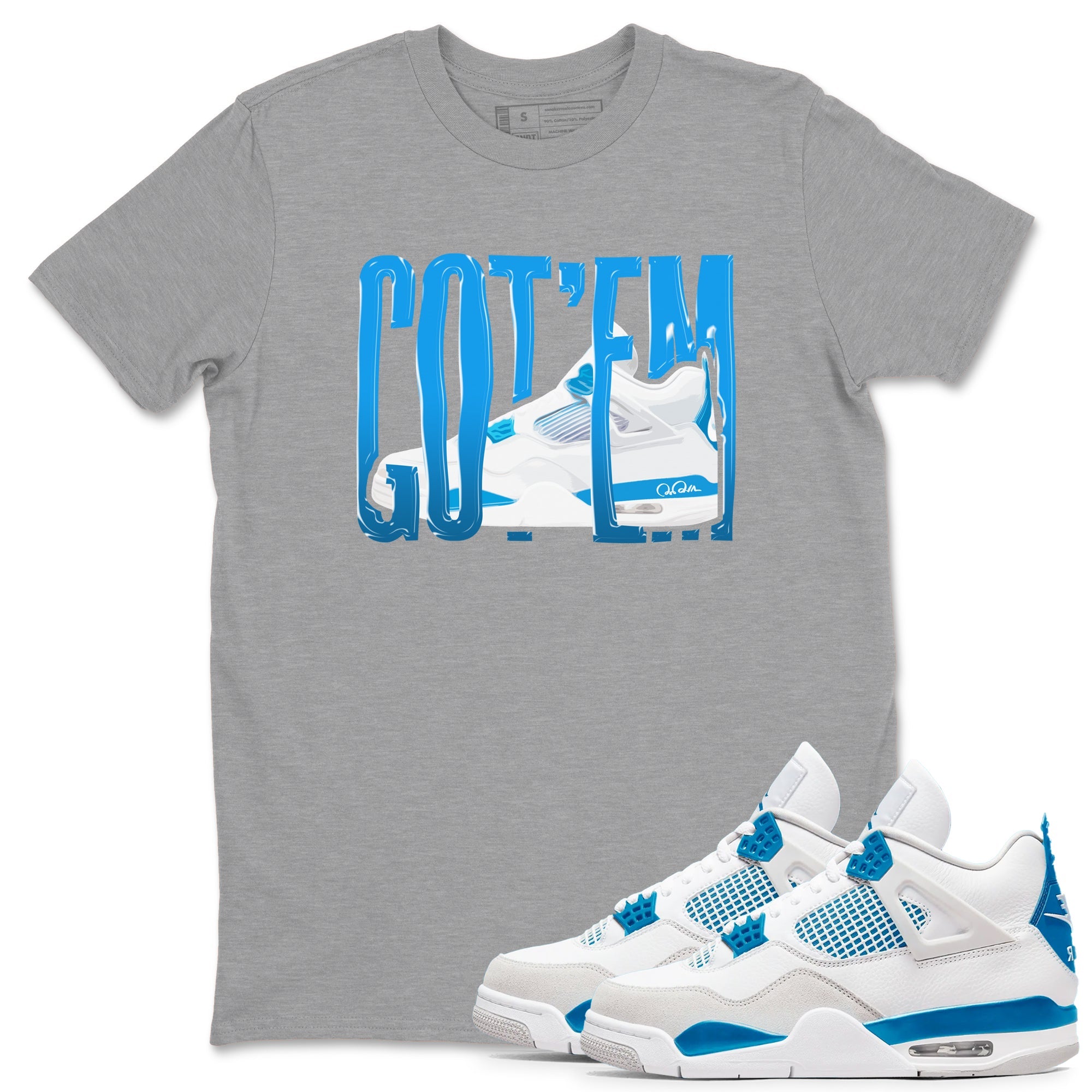 AJ4 Military Blue shirt to match jordans Wiggling Gotem sneaker tees Air Jordan 4 Military Blue Drip Gear Zone unisex cotton Heather Grey 1 crew neck shirt