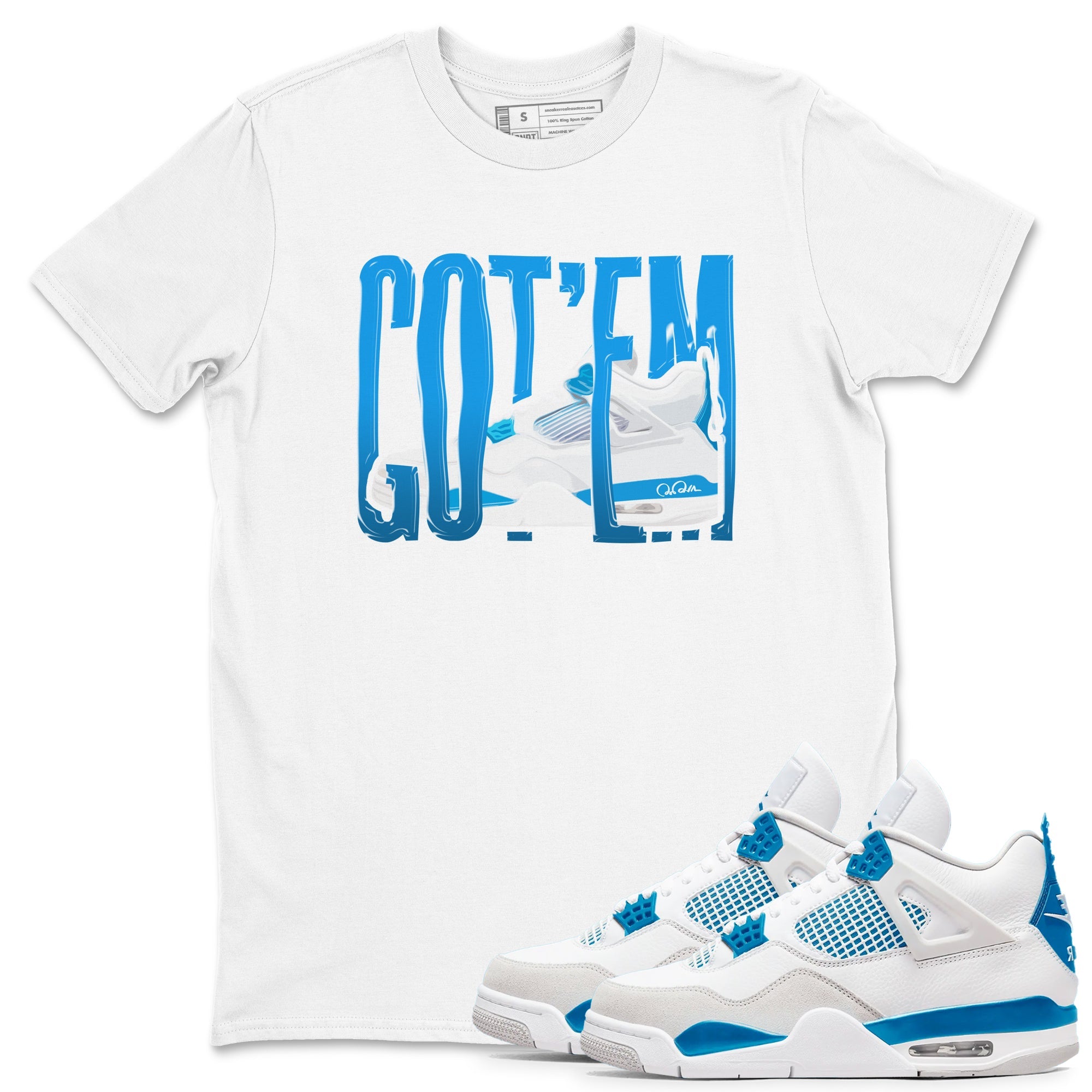 AJ4 Military Blue shirt to match jordans Wiggling Gotem sneaker tees Air Jordan 4 Military Blue Drip Gear Zone unisex cotton White 1 crew neck shirt
