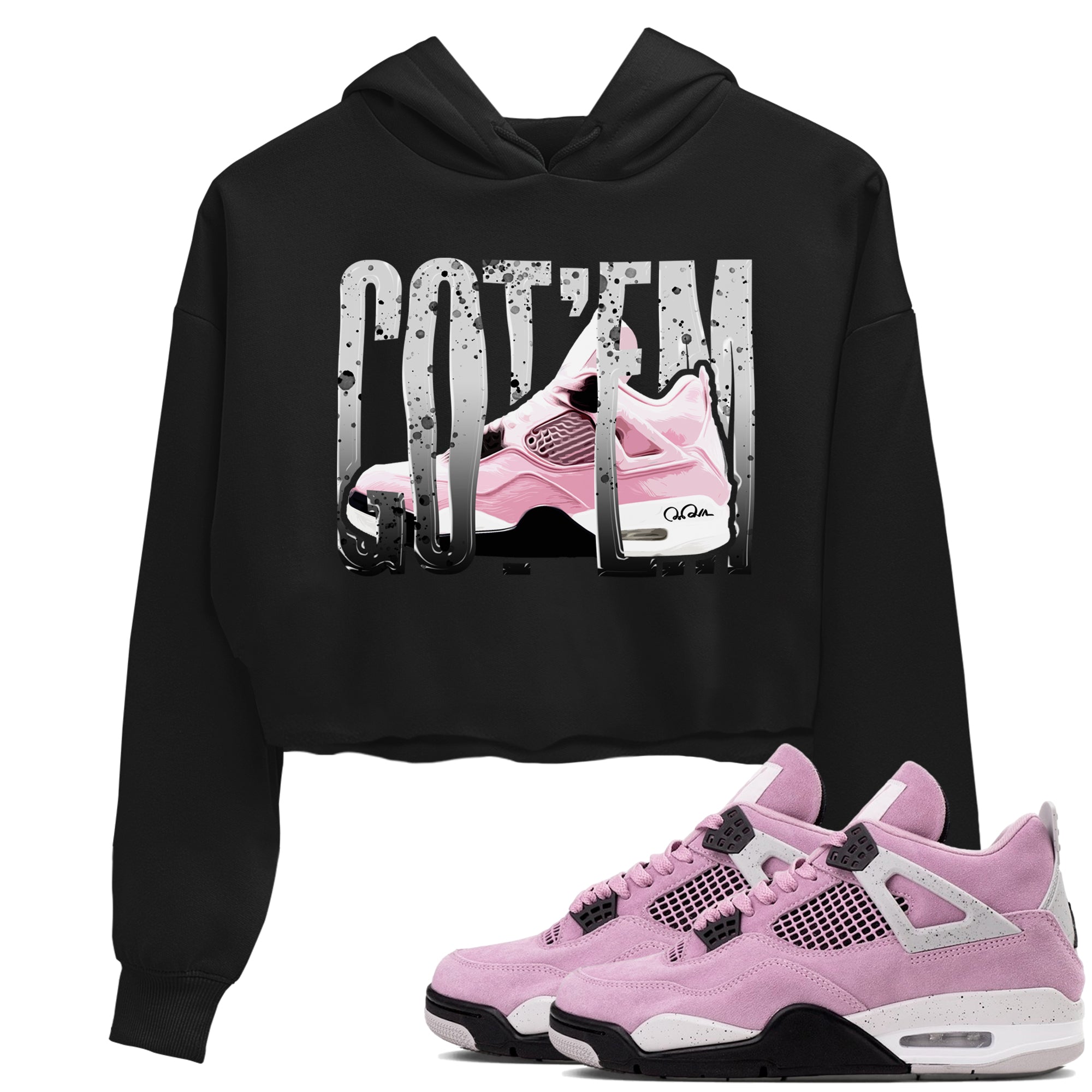 4s Retro Orchid shirts to match jordans Wiggling Gotem sneaker match tees Air Jordan 4 WMNS Orchid match shoes to clothes Drip Gear Zone unisex cotton Black 1 crop tee