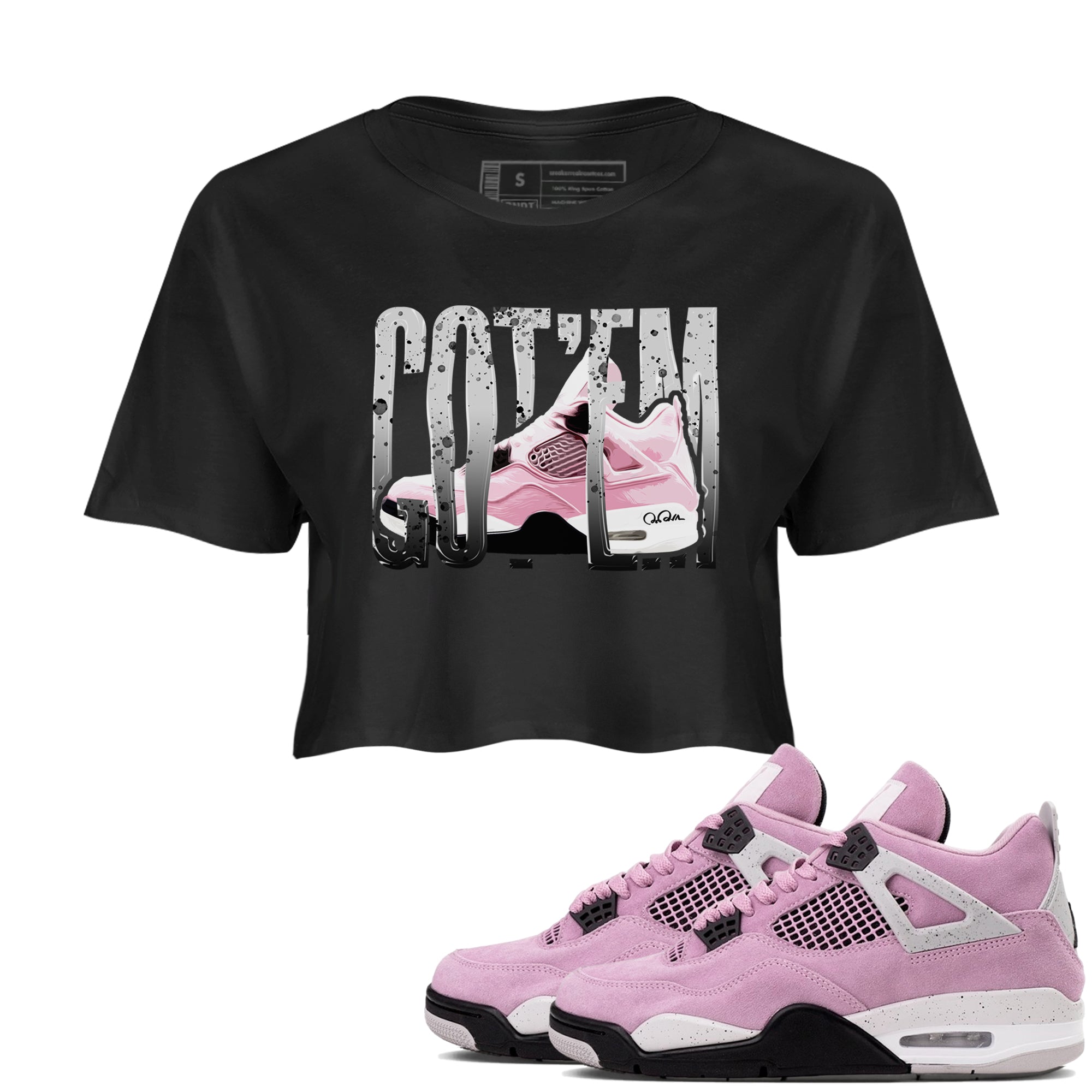 4s Retro Orchid shirts to match jordans Wiggling Gotem sneaker match tees Air Jordan 4 WMNS Orchid match shoes to clothes Drip Gear Zone unisex cotton Black 1 crop tee