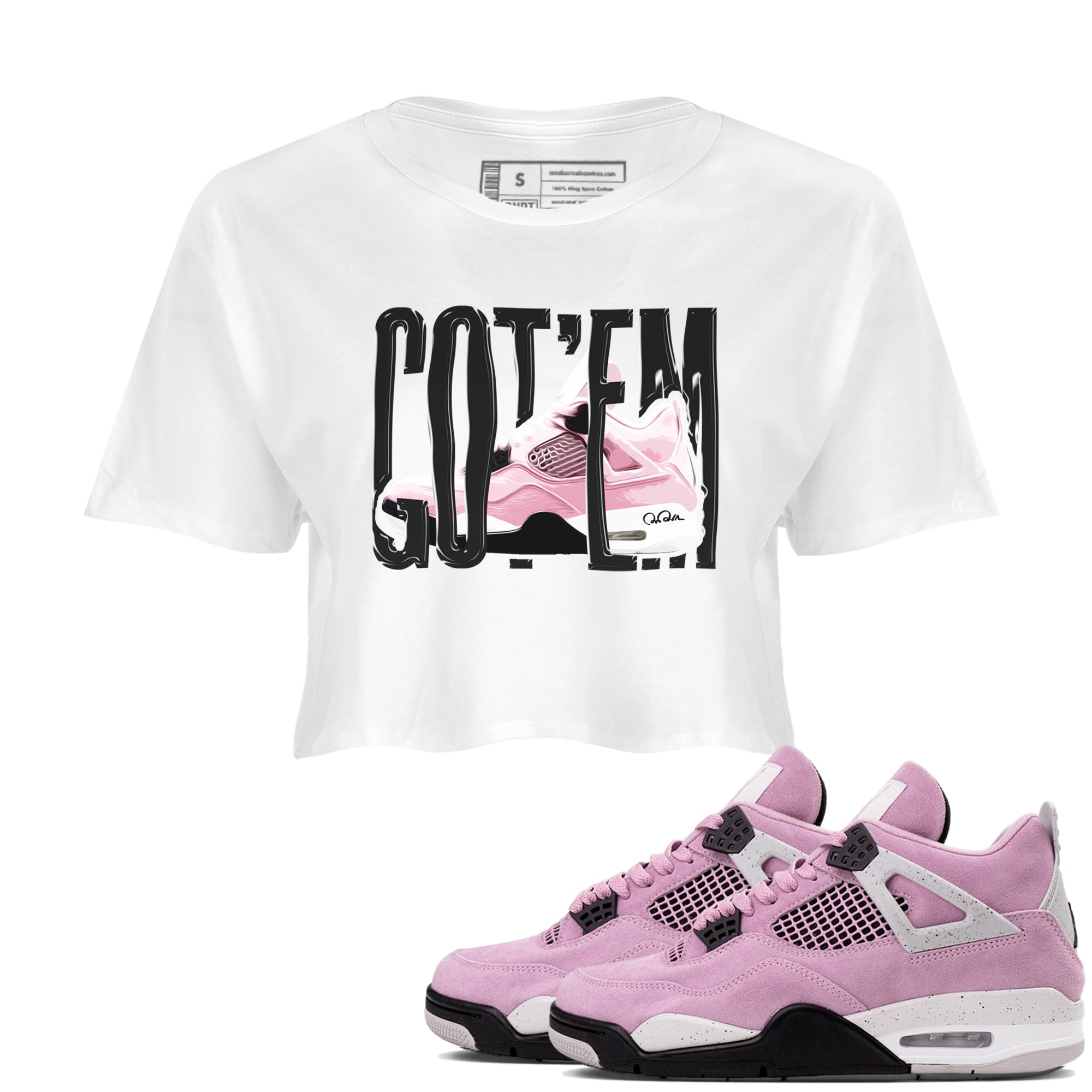 4s Retro Orchid shirts to match jordans Wiggling Gotem sneaker match tees Air Jordan 4 WMNS Orchid match shoes to clothes Drip Gear Zone unisex cotton White 1 crop tee