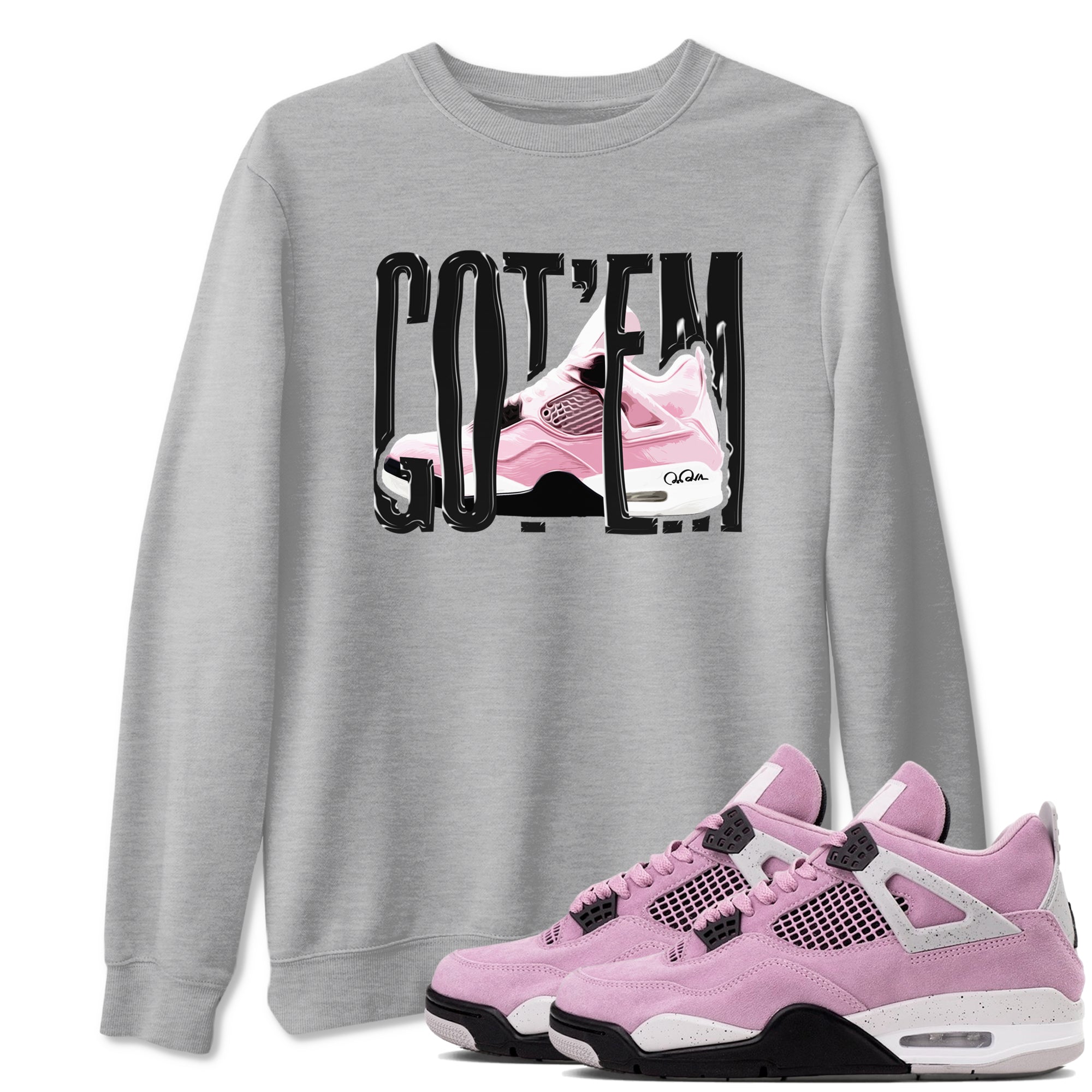 4s Retro Orchid shirts to match jordans Wiggling Gotem sneaker match tees Air Jordan 4 WMNS Orchid match shoes to clothes Drip Gear Zone unisex cotton Heather Grey 1 shirts