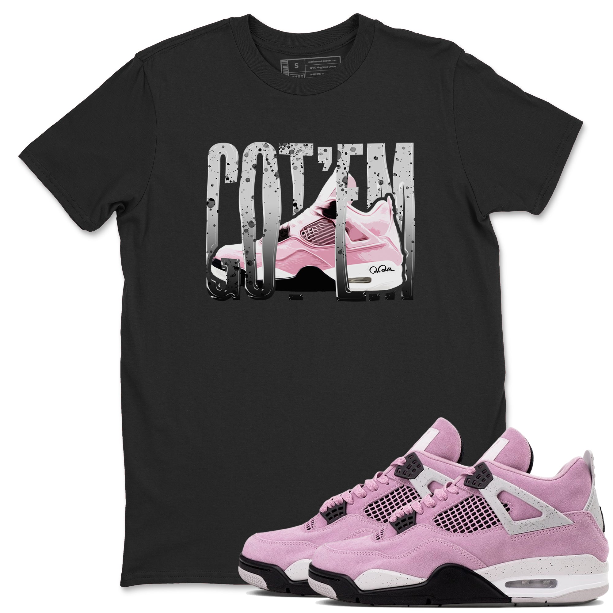 4s Retro Orchid shirts to match jordans Wiggling Gotem sneaker match tees Air Jordan 4 WMNS Orchid match shoes to clothes Drip Gear Zone unisex cotton Black 1 shirts