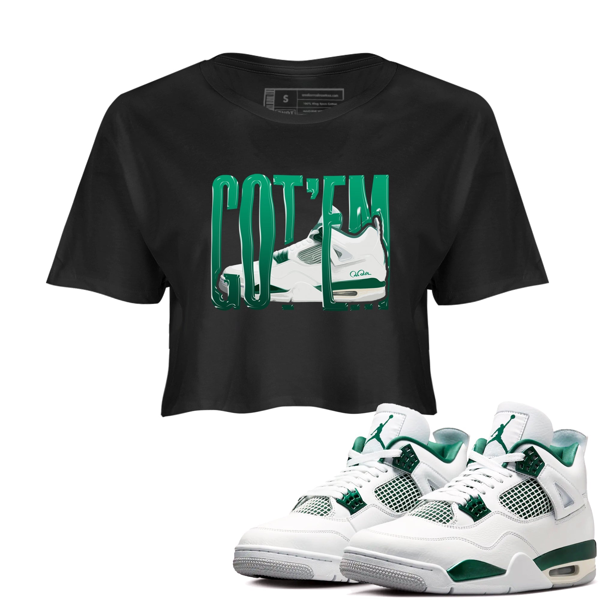 4s Oxidized Green shirts to match jordans Wiggling Gotem sneaker match tees Air Jordan 4 Oxidized Green Drip Gear Zone streetwear brand Black 1 crop tee