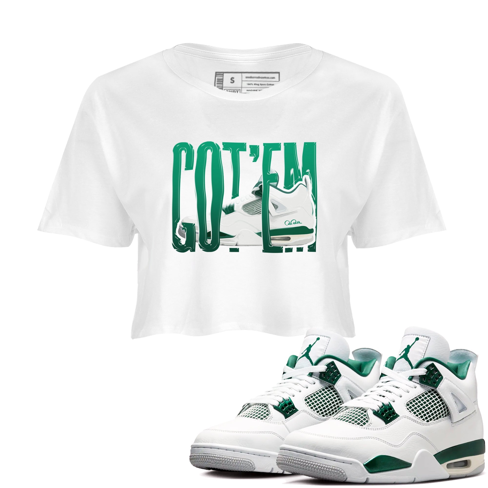4s Oxidized Green shirts to match jordans Wiggling Gotem sneaker match tees Air Jordan 4 Oxidized Green Drip Gear Zone streetwear brand White 1 crop tee