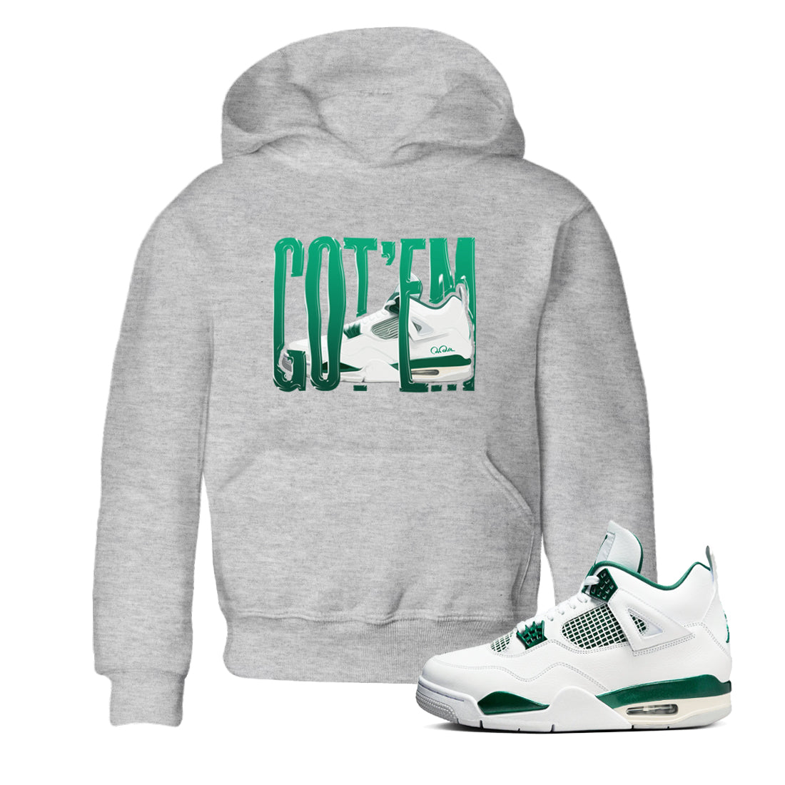 4s Oxidized Green shirts to match jordans Wiggling Gotem sneaker match tees Air Jordan 4 Oxidized Green Drip Gear Zone streetwear brand Baby and Youth Heather Grey 1 cotton tee