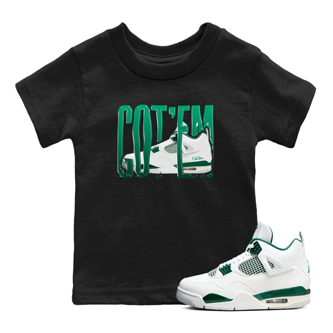 4s Oxidized Green shirts to match jordans Wiggling Gotem sneaker match tees Air Jordan 4 Oxidized Green Drip Gear Zone streetwear brand Baby and Youth Black 1 cotton tee
