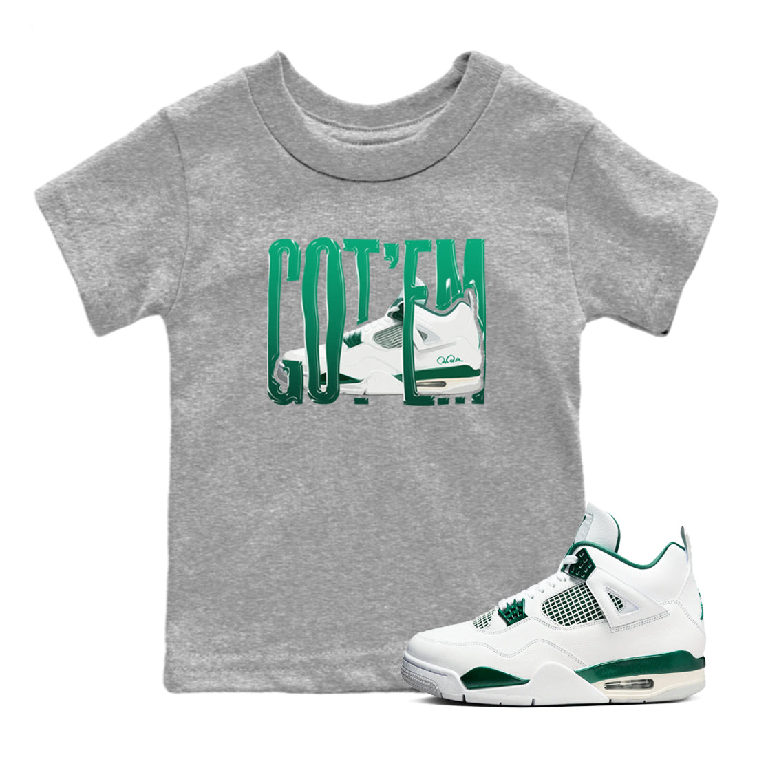 4s Oxidized Green shirts to match jordans Wiggling Gotem sneaker match tees Air Jordan 4 Oxidized Green Drip Gear Zone streetwear brand Baby and Youth Heather Grey 1 cotton tee