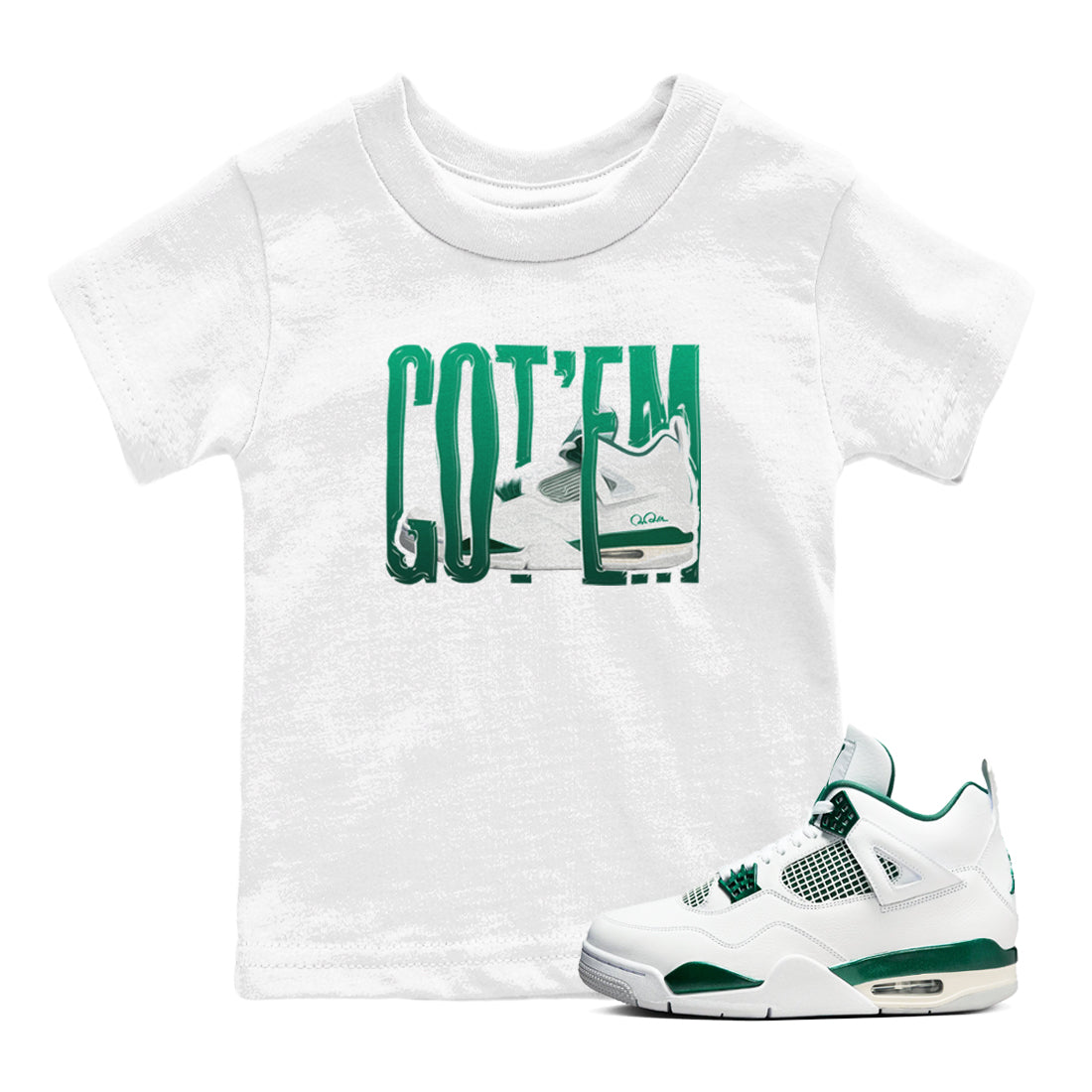 4s Oxidized Green shirts to match jordans Wiggling Gotem sneaker match tees Air Jordan 4 Oxidized Green Drip Gear Zone streetwear brand Baby and Youth White 1 cotton tee