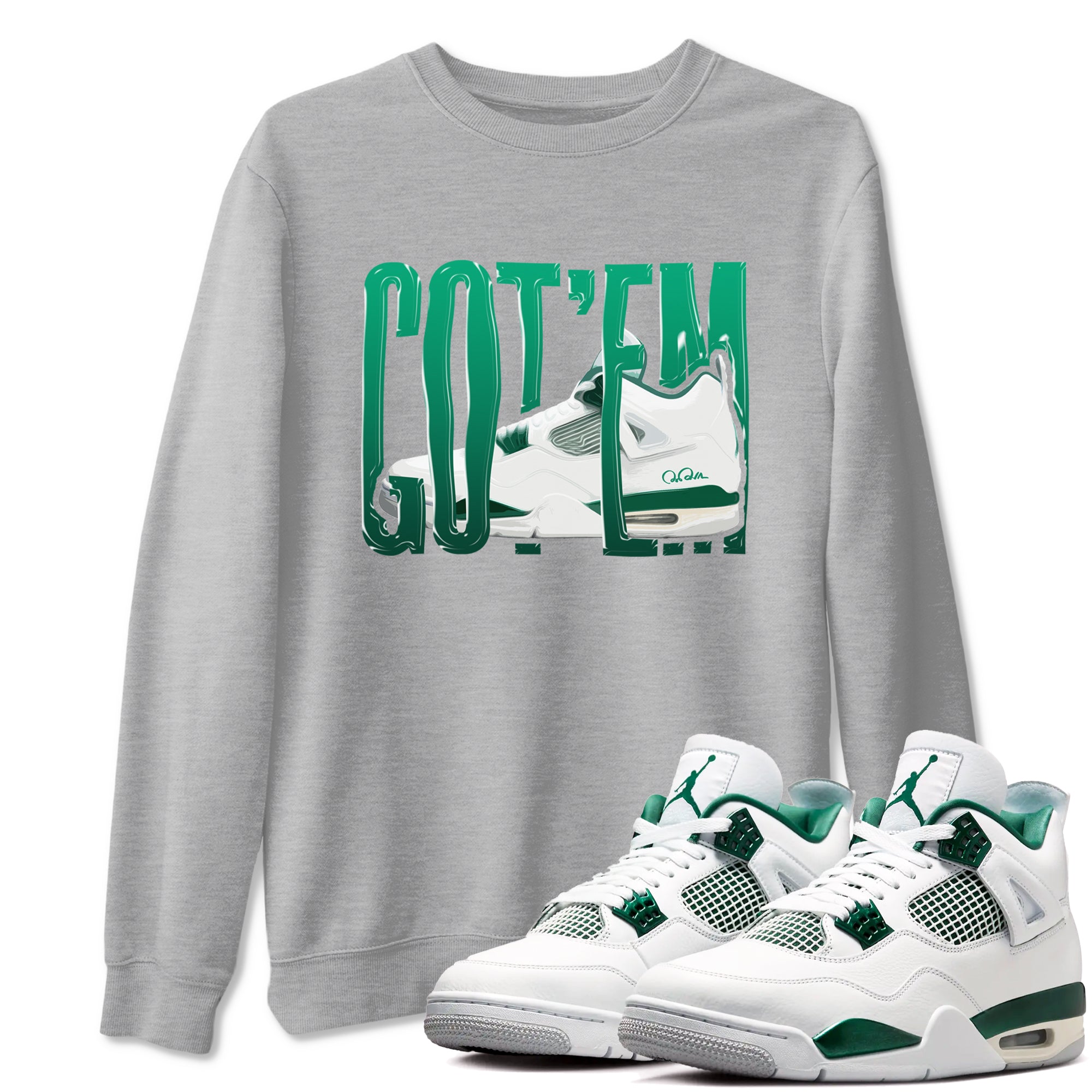 4s Oxidized Green shirts to match jordans Wiggling Gotem sneaker match tees Air Jordan 4 Oxidized Green Drip Gear Zone streetwear brand Heather Grey 1 unisex cotton tee