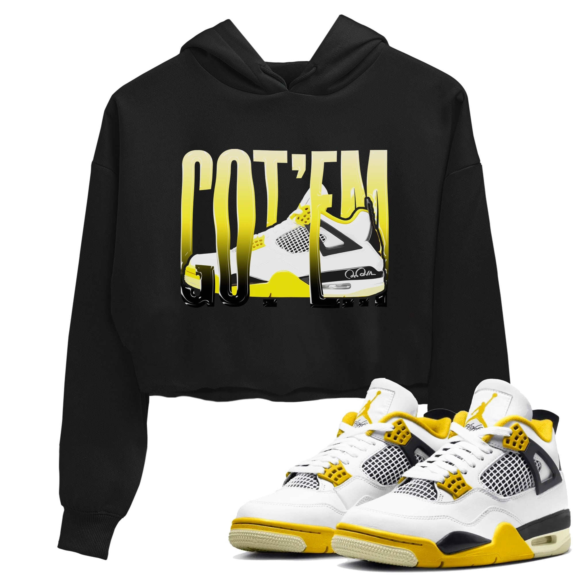 AJ4 Vivid Sulfur shirt to match jordans Wiggling Gotem sneaker tees Air Jordan 4 Vivid Sulfur Drip Gear Zone Black 1 crop length shirt