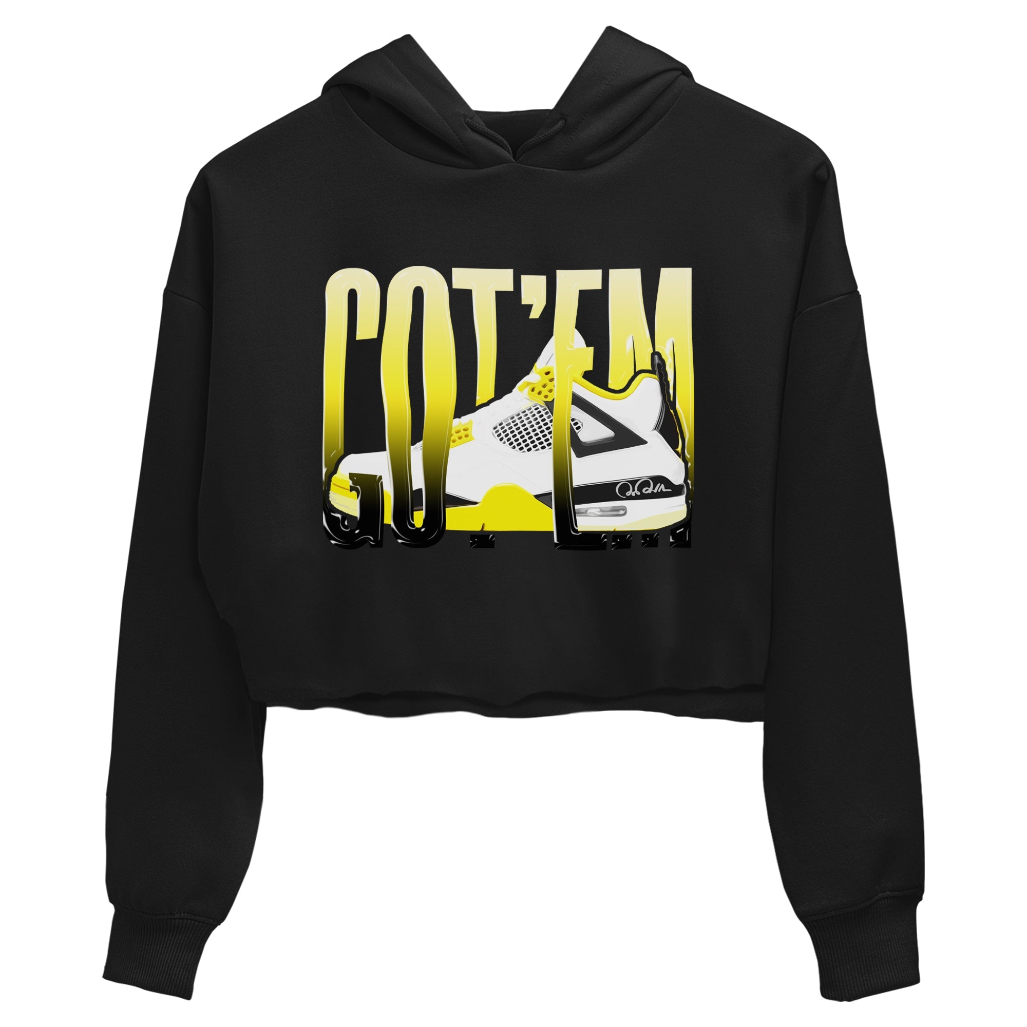 AJ4 Vivid Sulfur shirt to match jordans Wiggling Gotem sneaker tees Air Jordan 4 Vivid Sulfur Drip Gear Zone Black 2 crop length shirt