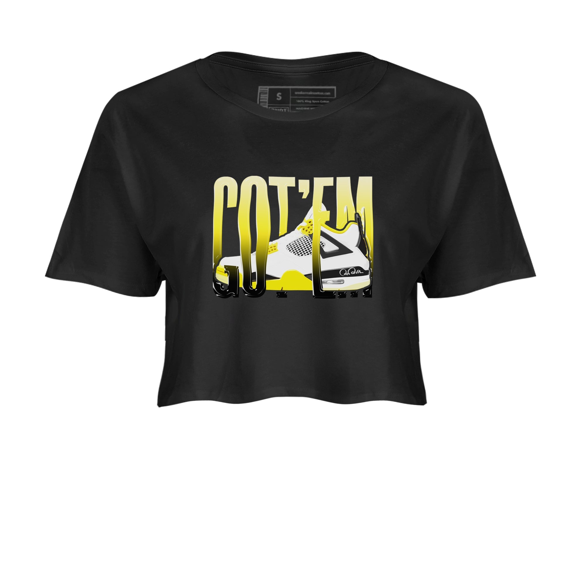 AJ4 Vivid Sulfur shirt to match jordans Wiggling Gotem sneaker tees Air Jordan 4 Vivid Sulfur Drip Gear Zone Black 2 crop length shirt