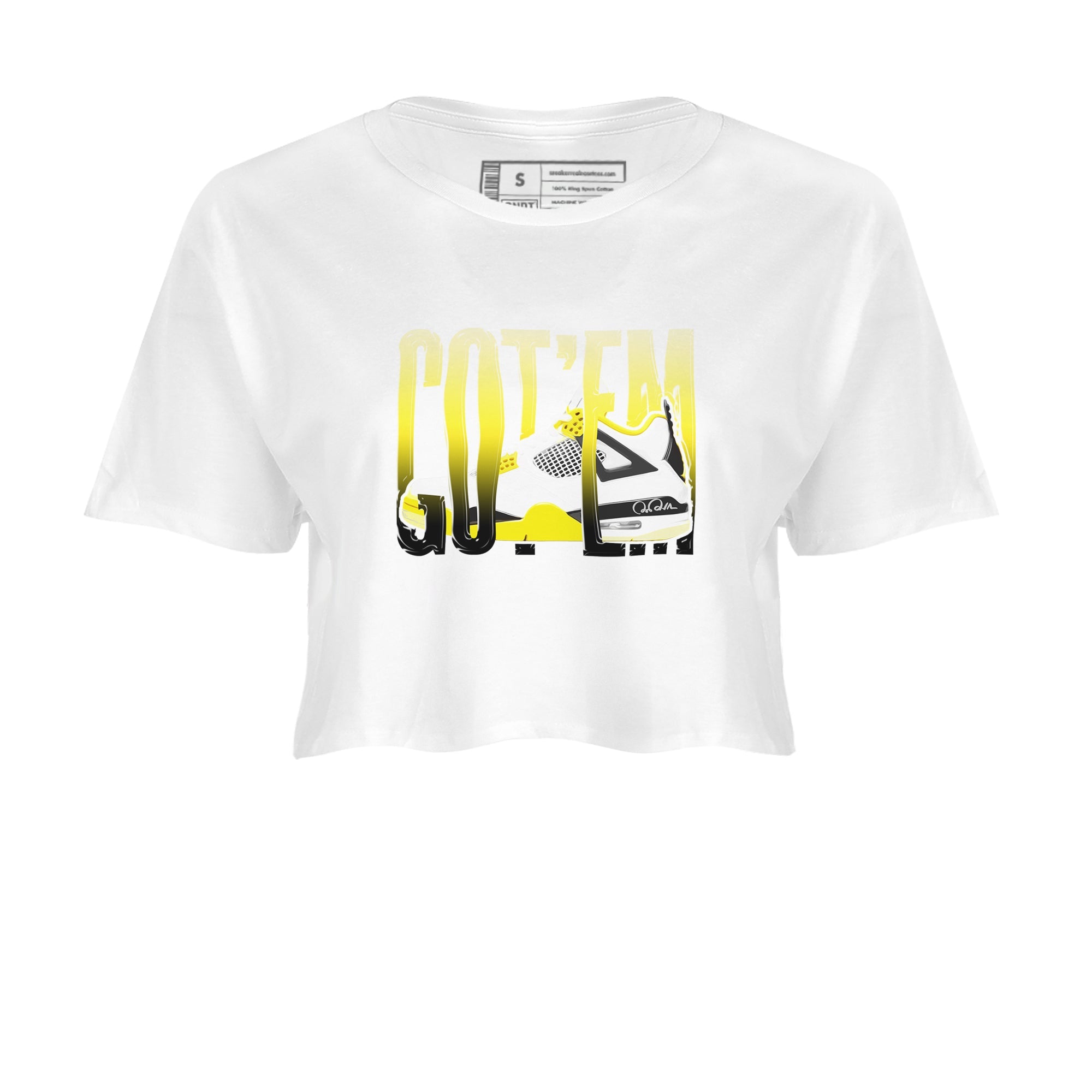 AJ4 Vivid Sulfur shirt to match jordans Wiggling Gotem sneaker tees Air Jordan 4 Vivid Sulfur Drip Gear Zone White 2 crop length shirt