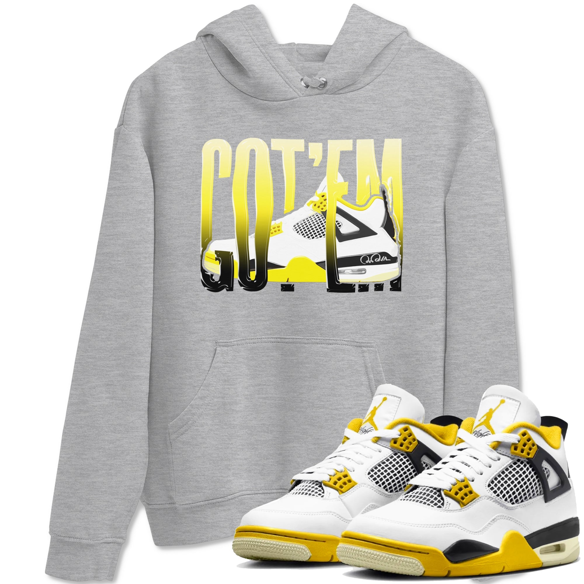 AJ4 Vivid Sulfur shirt to match jordans Wiggling Gotem sneaker tees Air Jordan 4 Vivid Sulfur Drip Gear Zone unisex cotton Heather Grey 1 crew neck shirt