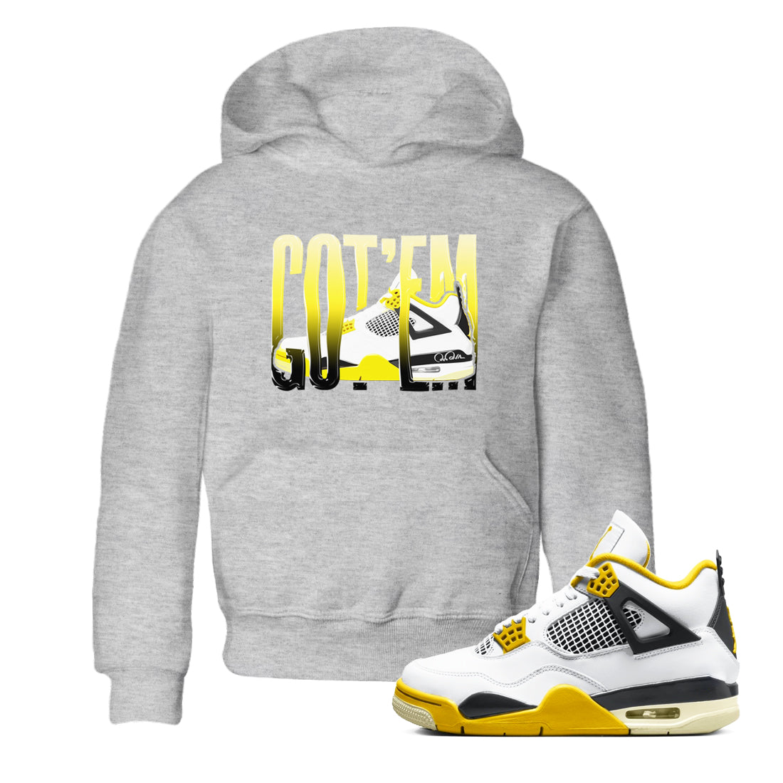 AJ4 Vivid Sulfur shirt to match jordans Wiggling Gotem sneaker tees Air Jordan 4 Vivid Sulfur Drip Gear Zone baby toddler Heather Grey 1 cotton Shirt