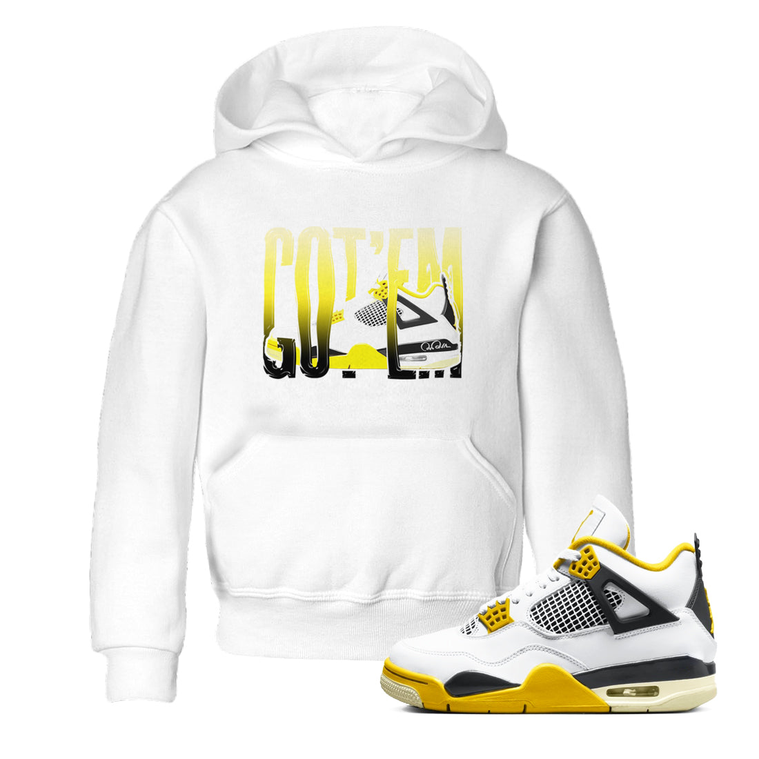 AJ4 Vivid Sulfur shirt to match jordans Wiggling Gotem sneaker tees Air Jordan 4 Vivid Sulfur Drip Gear Zone baby toddler White 1 cotton Shirt