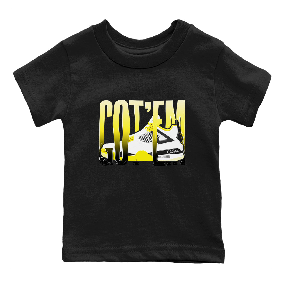 AJ4 Vivid Sulfur shirt to match jordans Wiggling Gotem sneaker tees Air Jordan 4 Vivid Sulfur Drip Gear Zone baby toddler Black 2 cotton Shirt