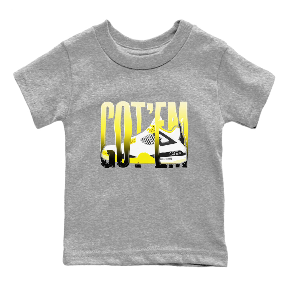 AJ4 Vivid Sulfur shirt to match jordans Wiggling Gotem sneaker tees Air Jordan 4 Vivid Sulfur Drip Gear Zone baby toddler Heather Grey 2 cotton Shirt