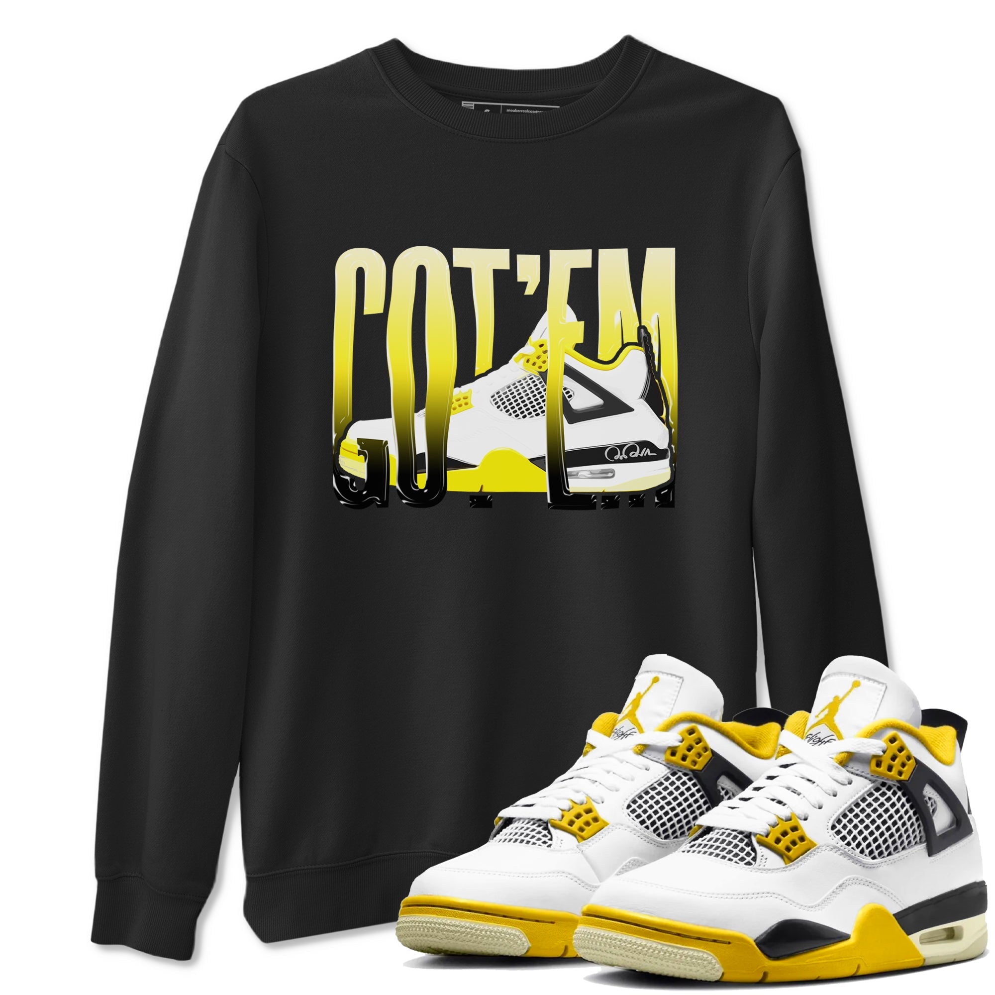 AJ4 Vivid Sulfur shirt to match jordans Wiggling Gotem sneaker tees Air Jordan 4 Vivid Sulfur Drip Gear Zone unisex cotton Black 1 crew neck shirt