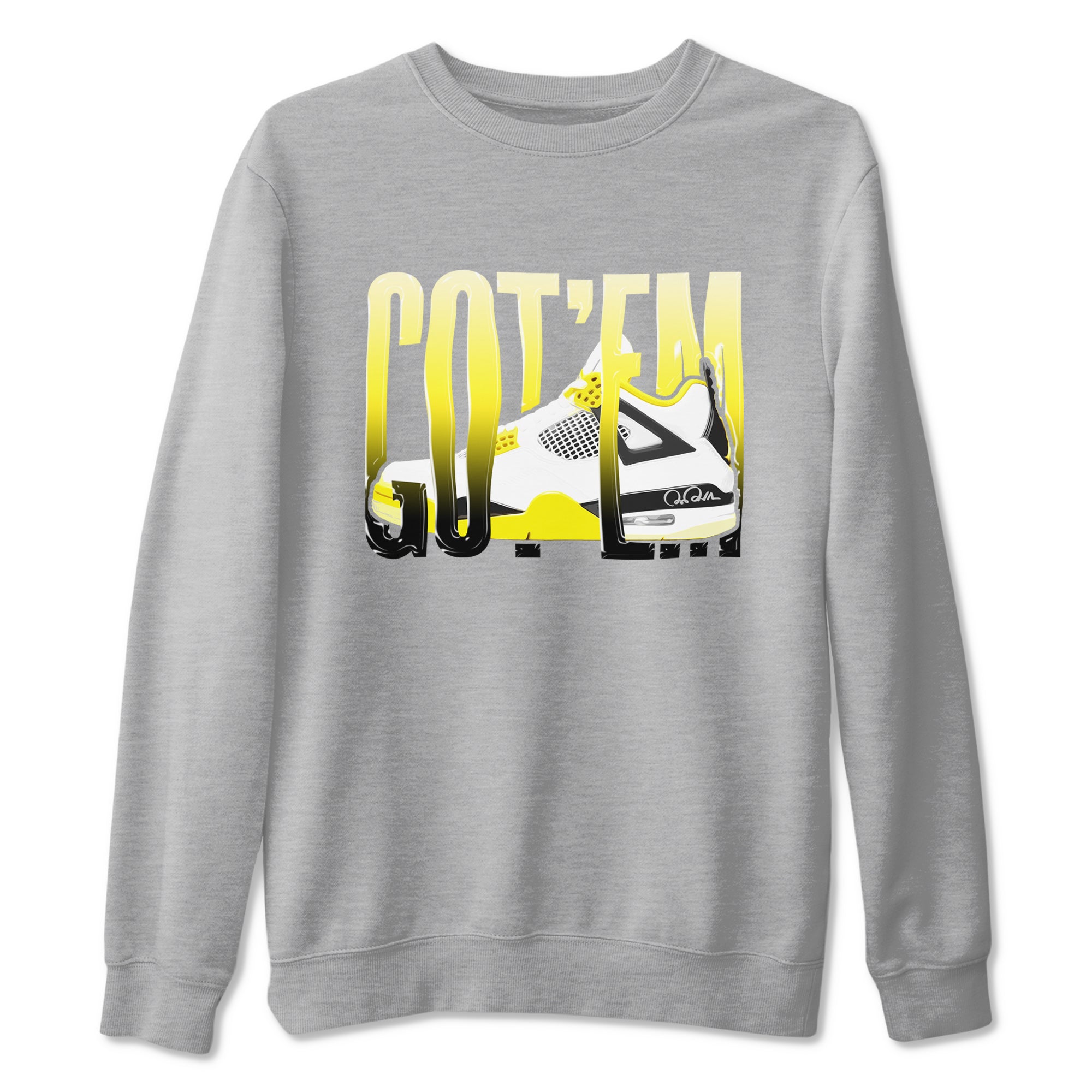 AJ4 Vivid Sulfur shirt to match jordans Wiggling Gotem sneaker tees Air Jordan 4 Vivid Sulfur Drip Gear Zone unisex cotton Heather Grey 2 crew neck shirt