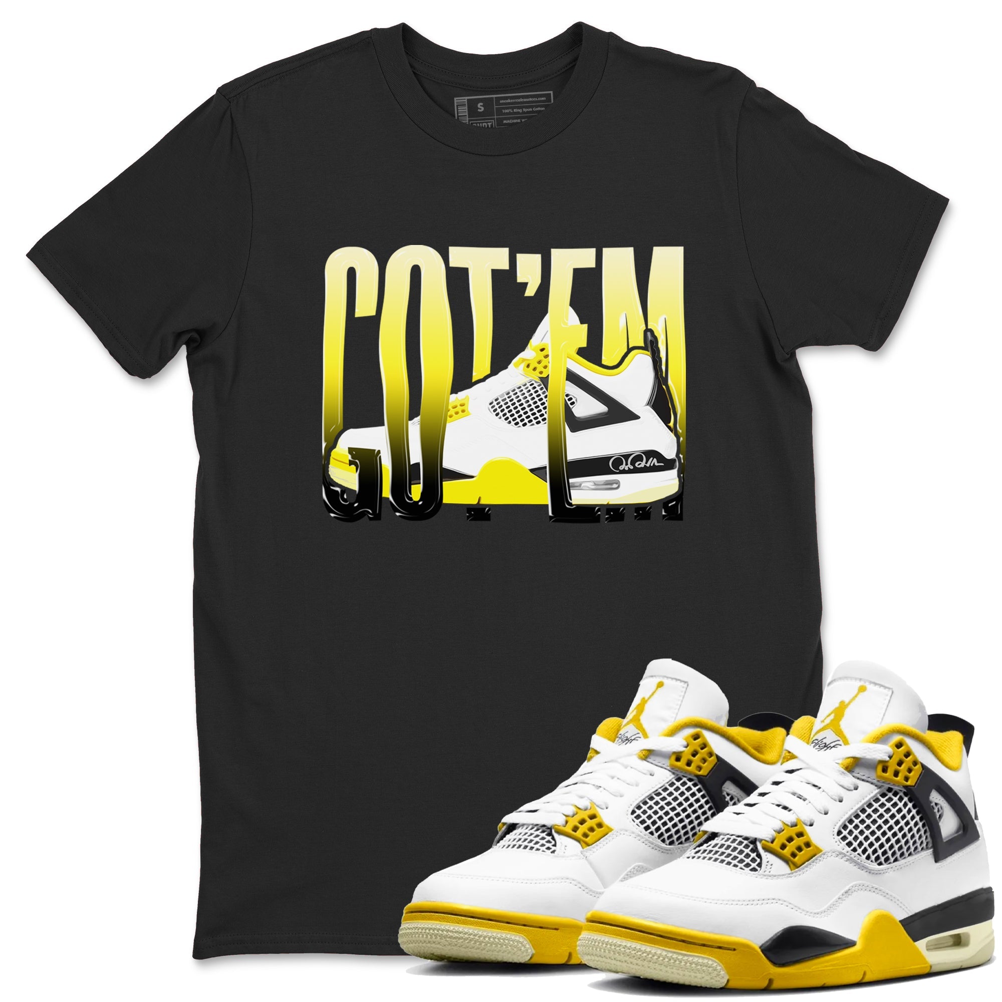 AJ4 Vivid Sulfur shirt to match jordans Wiggling Gotem sneaker tees Air Jordan 4 Vivid Sulfur Drip Gear Zone unisex cotton Black 1 crew neck shirt