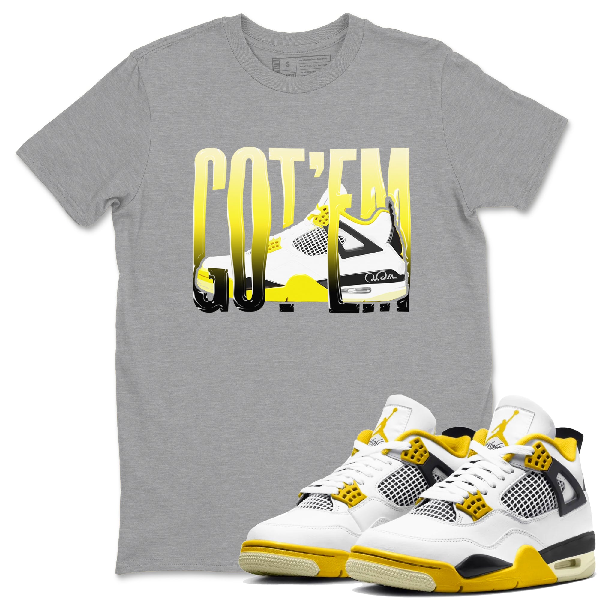 AJ4 Vivid Sulfur shirt to match jordans Wiggling Gotem sneaker tees Air Jordan 4 Vivid Sulfur Drip Gear Zone unisex cotton Heather Grey 1 crew neck shirt
