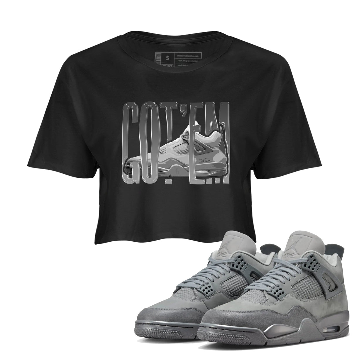 4s Wet Cement shirts to match jordans Wiggling Gotem sneaker match tees Air Jordan 4 SE Wet Cement Drip Gear Zone unisex cotton Black 1 Crop Shirts