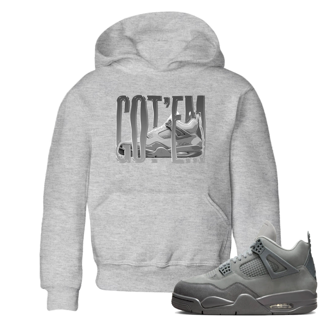 4s Wet Cement shirts to match jordans Wiggling Gotem sneaker match tees Air Jordan 4 SE Wet Cement Drip Gear Zone Youth Baby Heather Grey 1 crew neck shirts