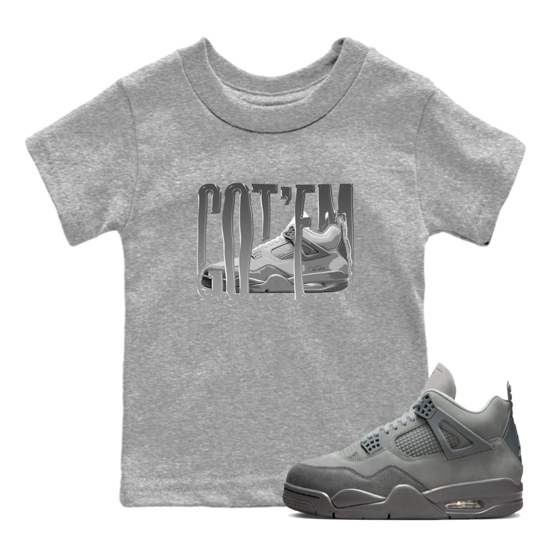 4s Wet Cement shirts to match jordans Wiggling Gotem sneaker match tees Air Jordan 4 SE Wet Cement Drip Gear Zone Youth Baby Heather Grey 1 crew neck shirts