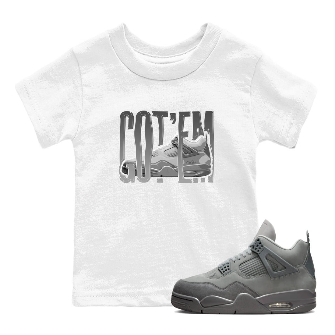 4s Wet Cement shirts to match jordans Wiggling Gotem sneaker match tees Air Jordan 4 SE Wet Cement Drip Gear Zone Youth Baby White 1 crew neck shirts