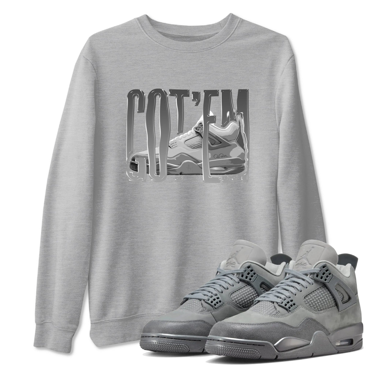 4s Wet Cement shirts to match jordans Wiggling Gotem sneaker match tees Air Jordan 4 SE Wet Cement Drip Gear Zone unisex cotton Heather Grey 1 crew neck shirts