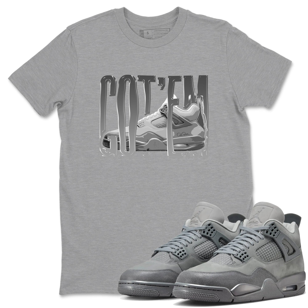 4s Wet Cement shirts to match jordans Wiggling Gotem sneaker match tees Air Jordan 4 SE Wet Cement Drip Gear Zone unisex cotton Heather Grey 1 crew neck shirts